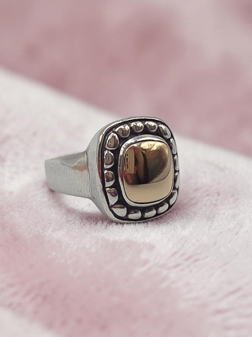 James Avery Beaded Dome Ring in Sterling Silver & 14K Gold - RETIRED - Size 6.5