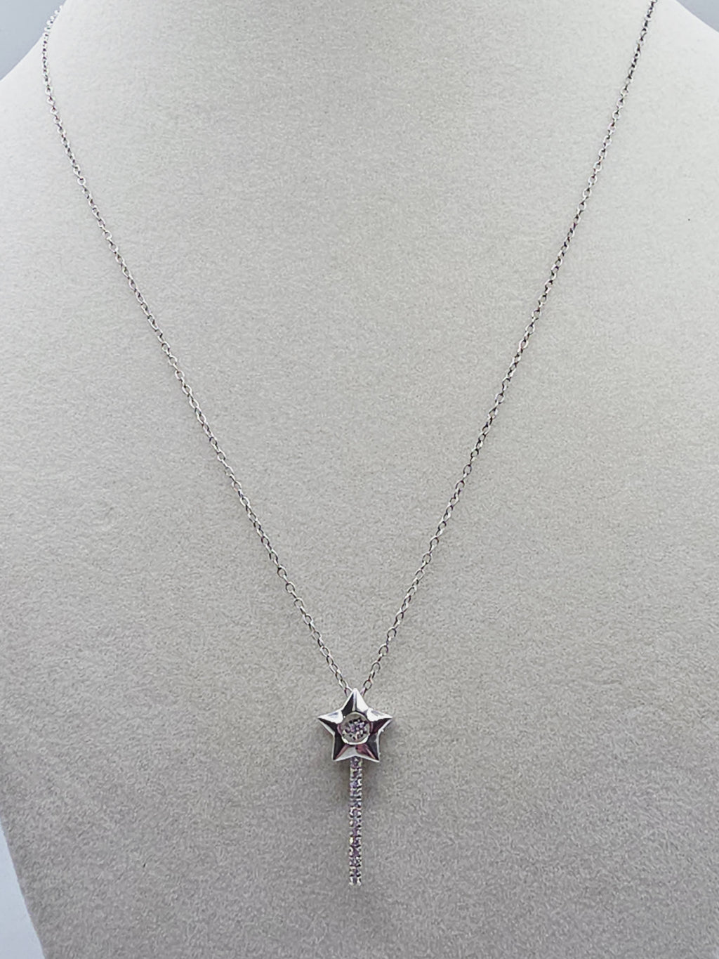 Disney Enchanted Sterling Silver Tinkerbell Wand Diamond Pendant Necklace 18"