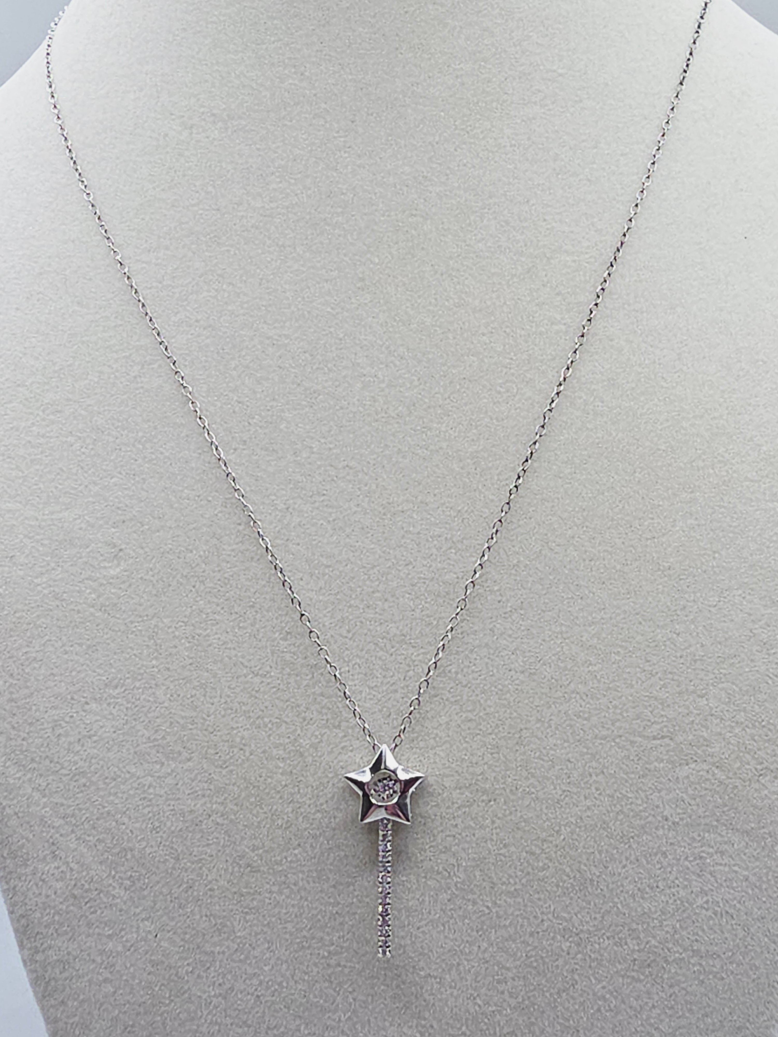 Disney Enchanted Sterling Silver Tinkerbell Wand Diamond Pendant Necklace 18"