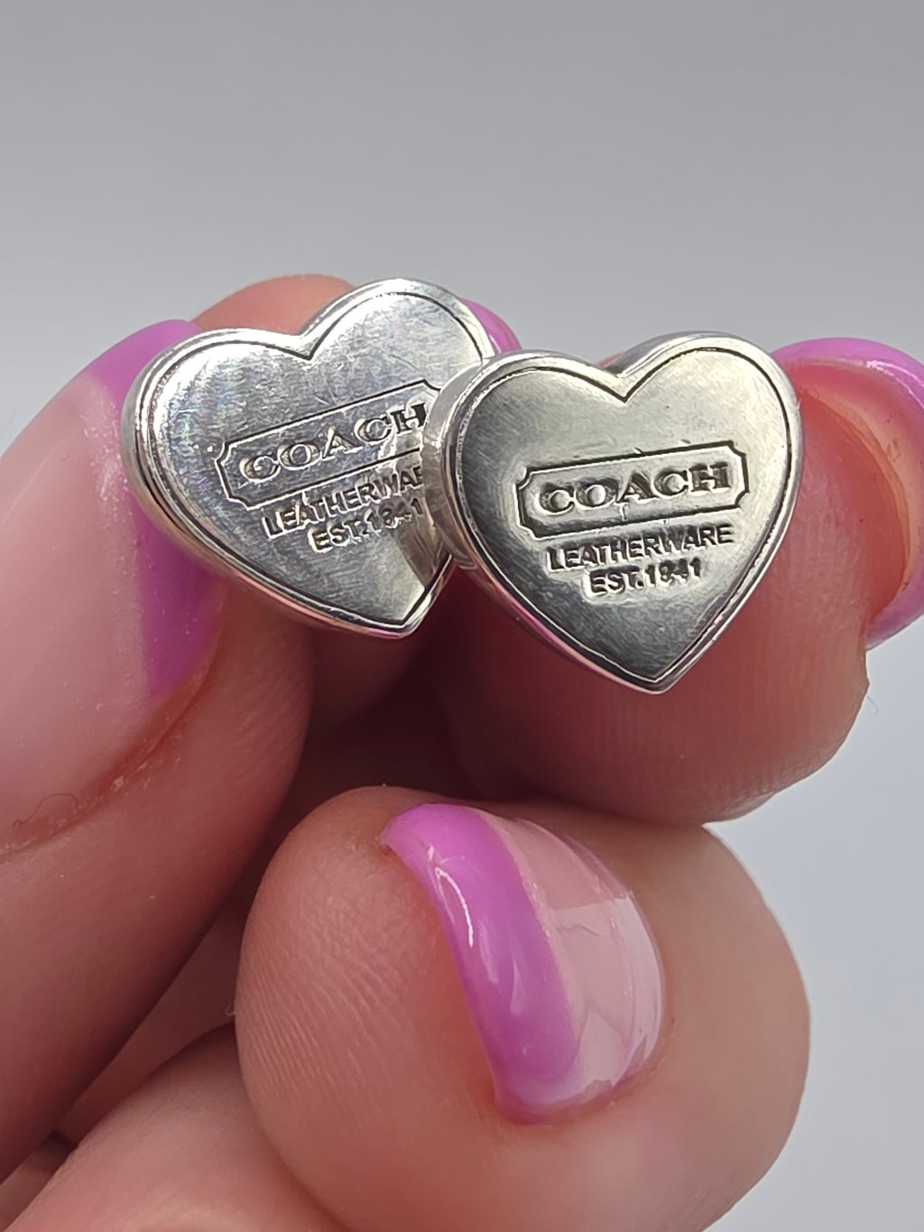 Authentic Rare Vintage Coach Heart Stud Earrings 925 Sterling Silver