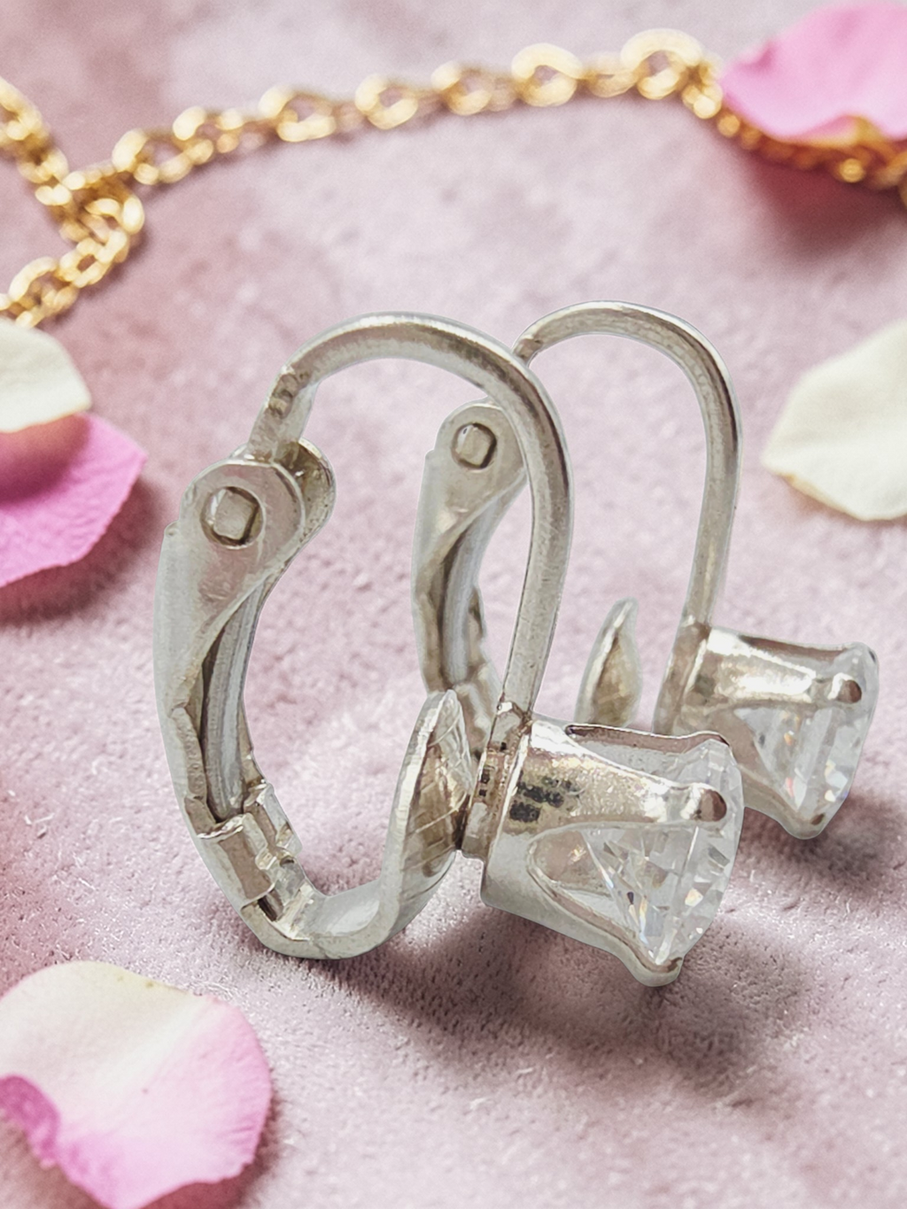 925 Sterling Silver Leverback Earrings with Round Cubic Zirconia