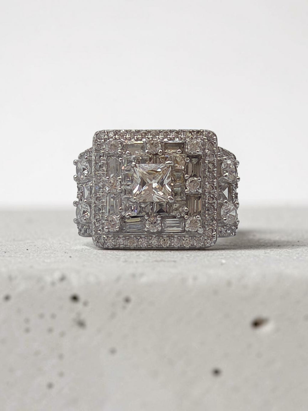 FZN Fuzion Creations 925 Sterling Silver Princess Cut CZ Halo Ring Size 5.25