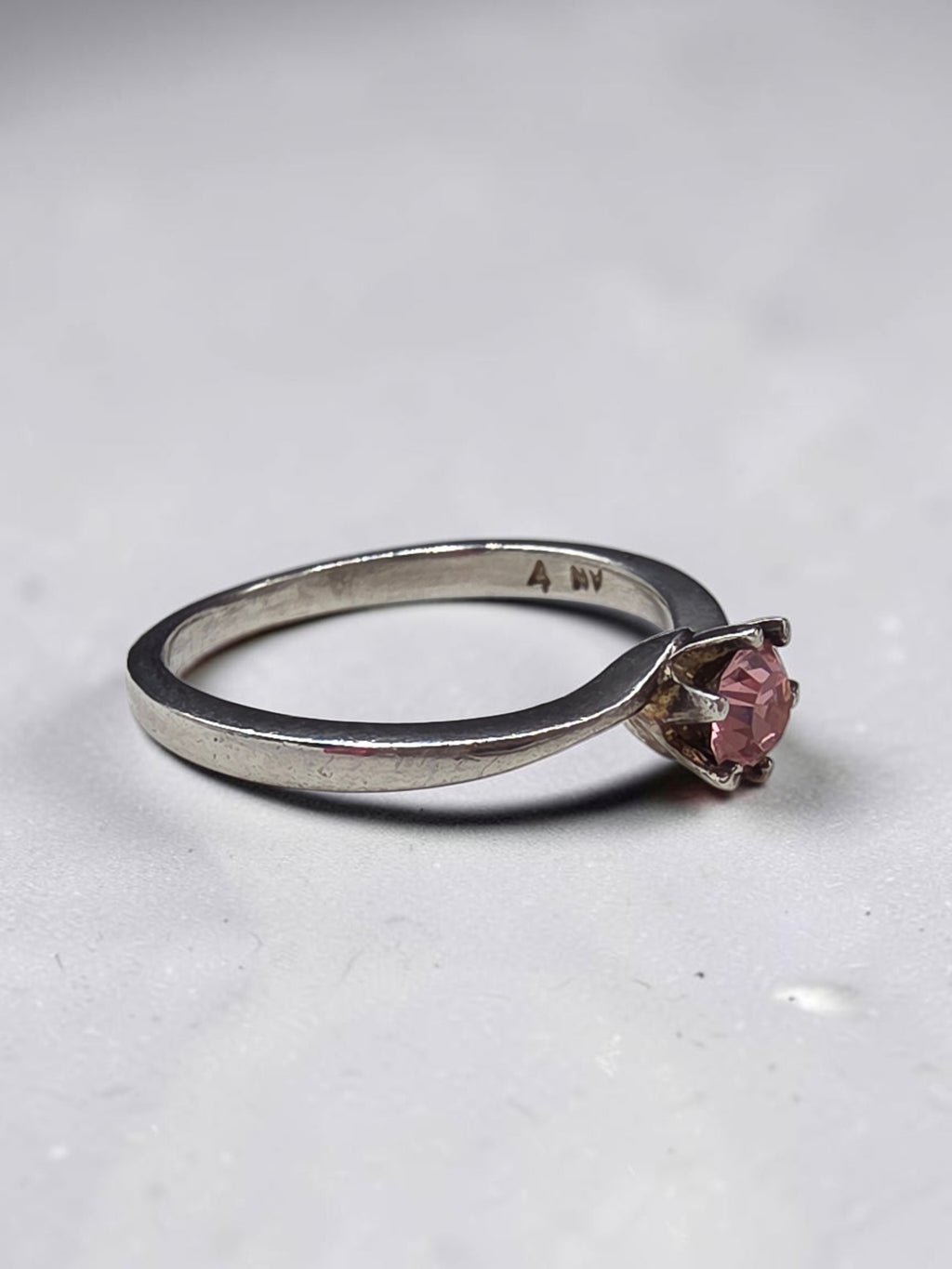 Sterling Silver Ring with Pink Gem Size 4.25