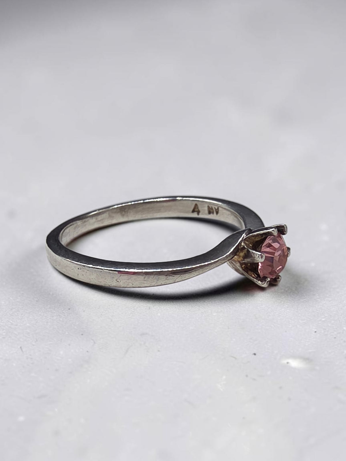 Sterling Silver Ring with Pink Gem Size 4.25