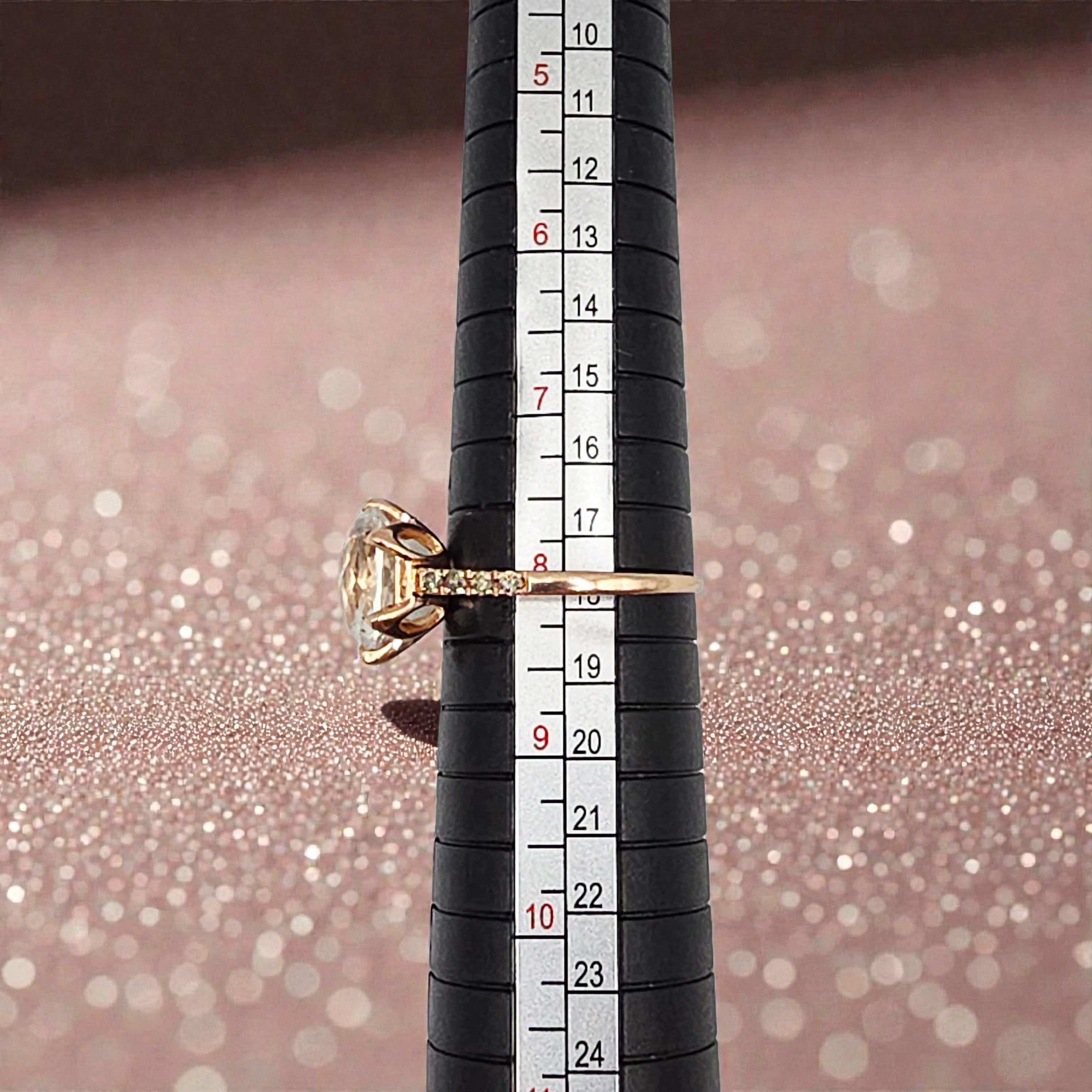 Solid 14K Rose Gold Ring with Lab-Created White Topaz & Diamond Accents - Size 8