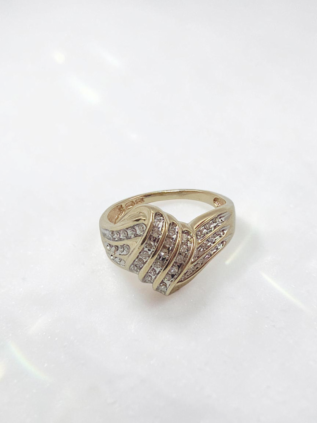 CRP Solid 10K Yellow Gold Diamond Ribbon Cocktail Ring – Size 6.75