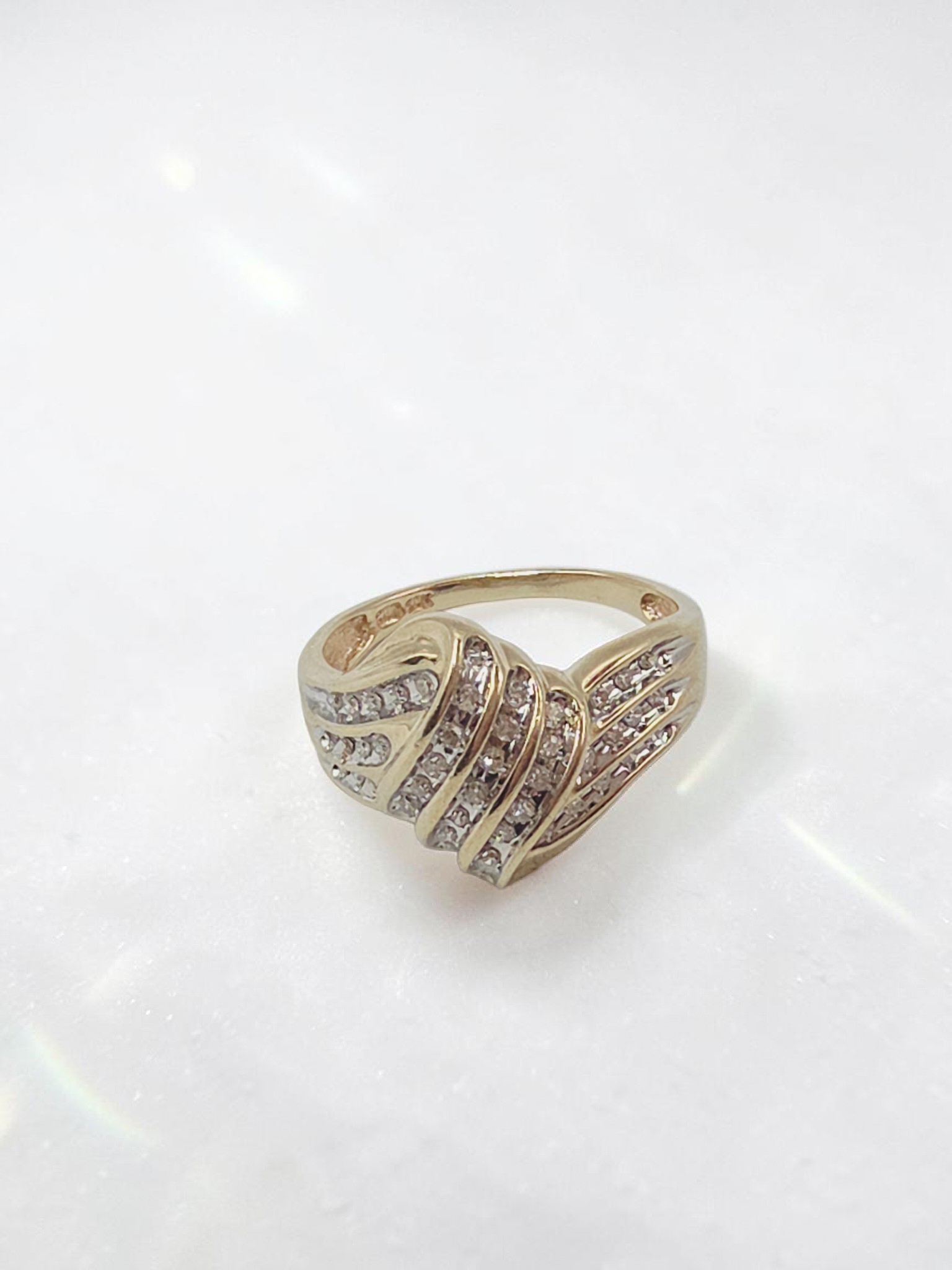 CRP Solid 10K Yellow Gold Diamond Ribbon Cocktail Ring – Size 6.75