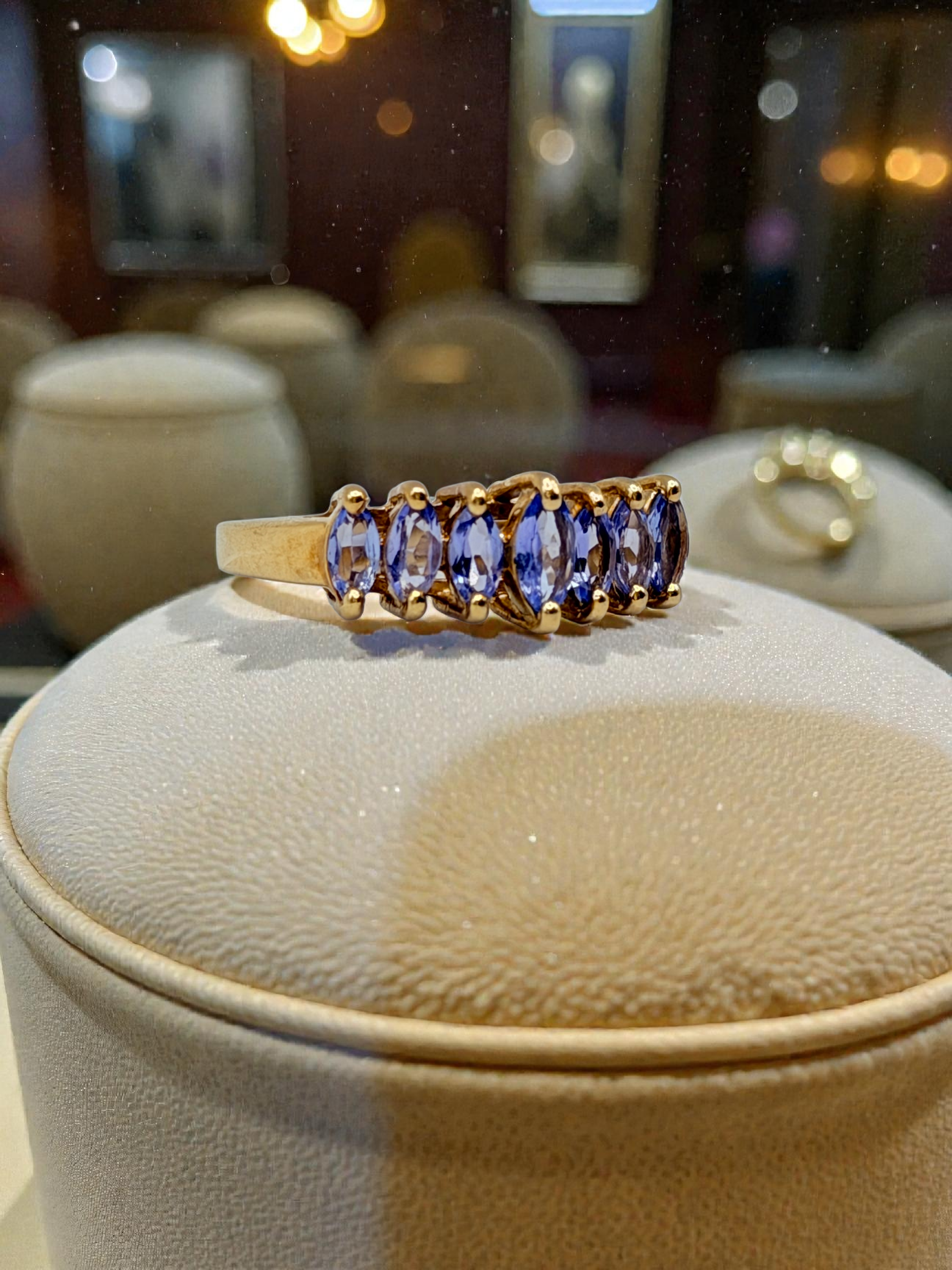 Solid 10K Yellow Gold Ring with Marquise Cut Tanzanite Size 6.75