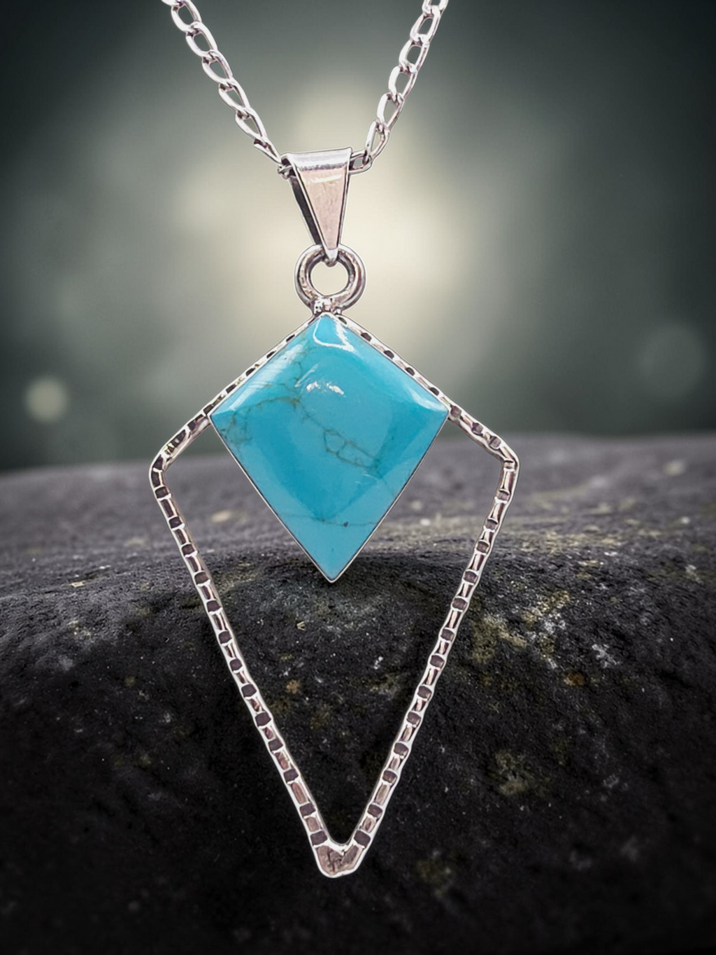 925 Sterling Silver Turquoise Geometric Pendant Necklace - Adjustable