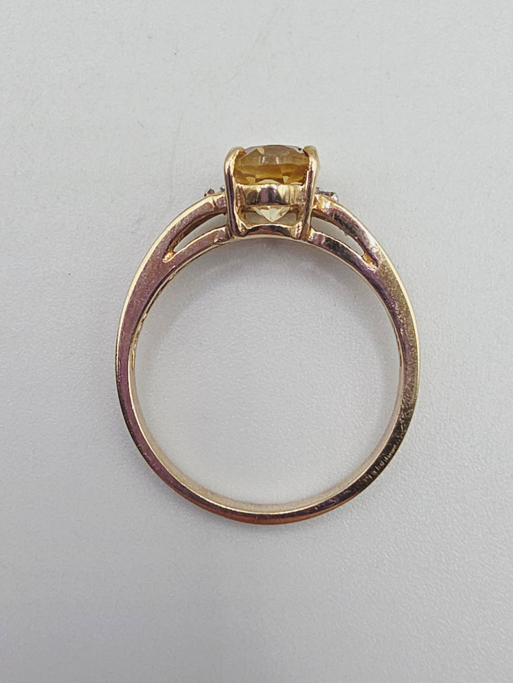Solid 10K Yellow Gold Ring with Oval-Cut Citrine & Diamond Accents – Size 6.75