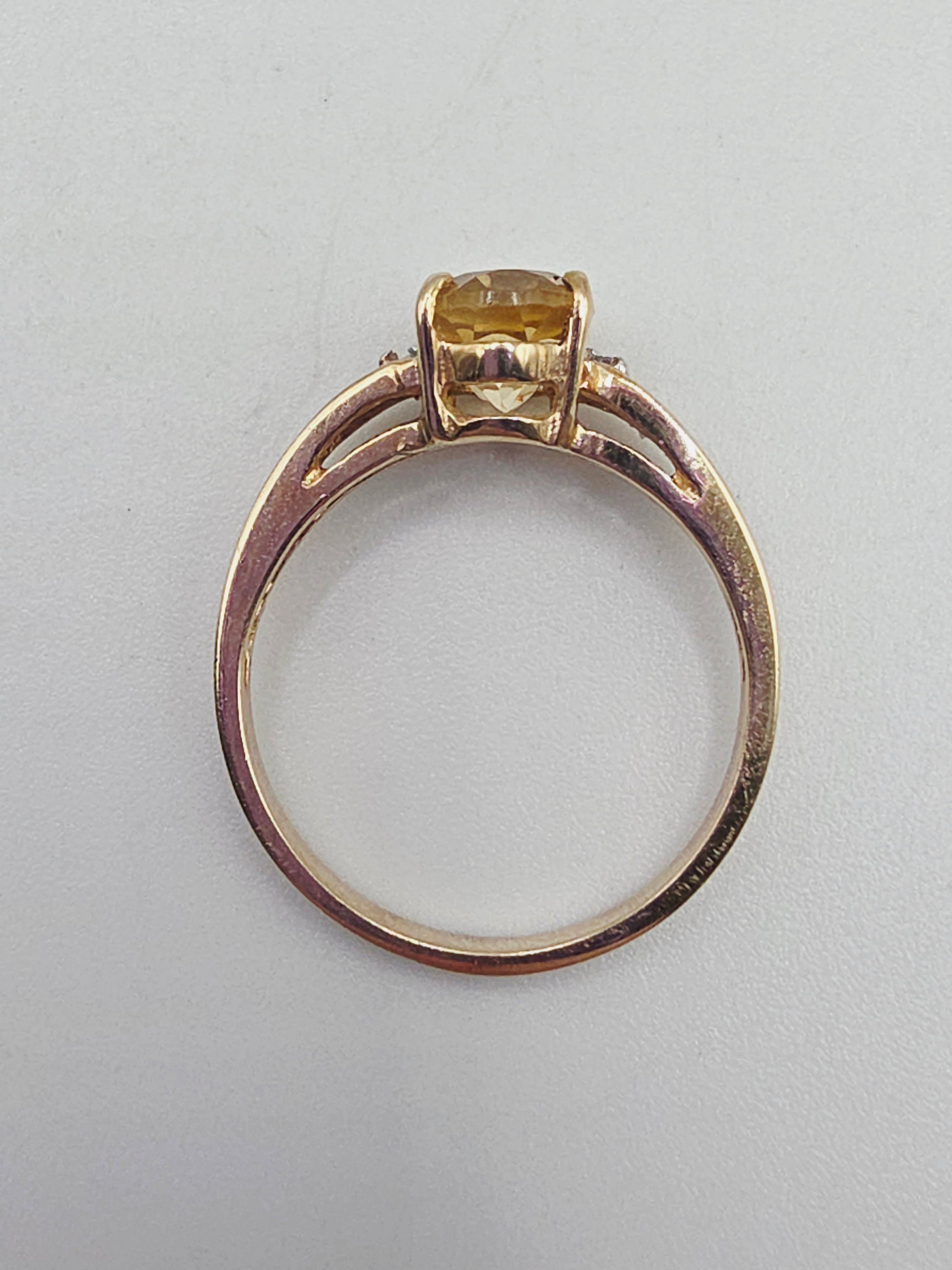 Solid 10K Yellow Gold Ring with Oval-Cut Citrine & Diamond Accents – Size 6.75