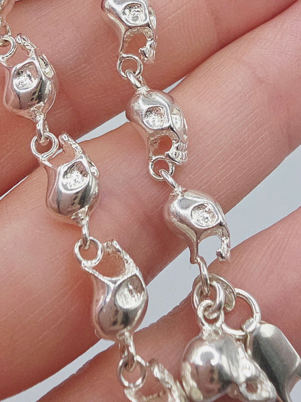925 Sterling Silver Skull Bones Link Bracelet - 6.75 Inch
