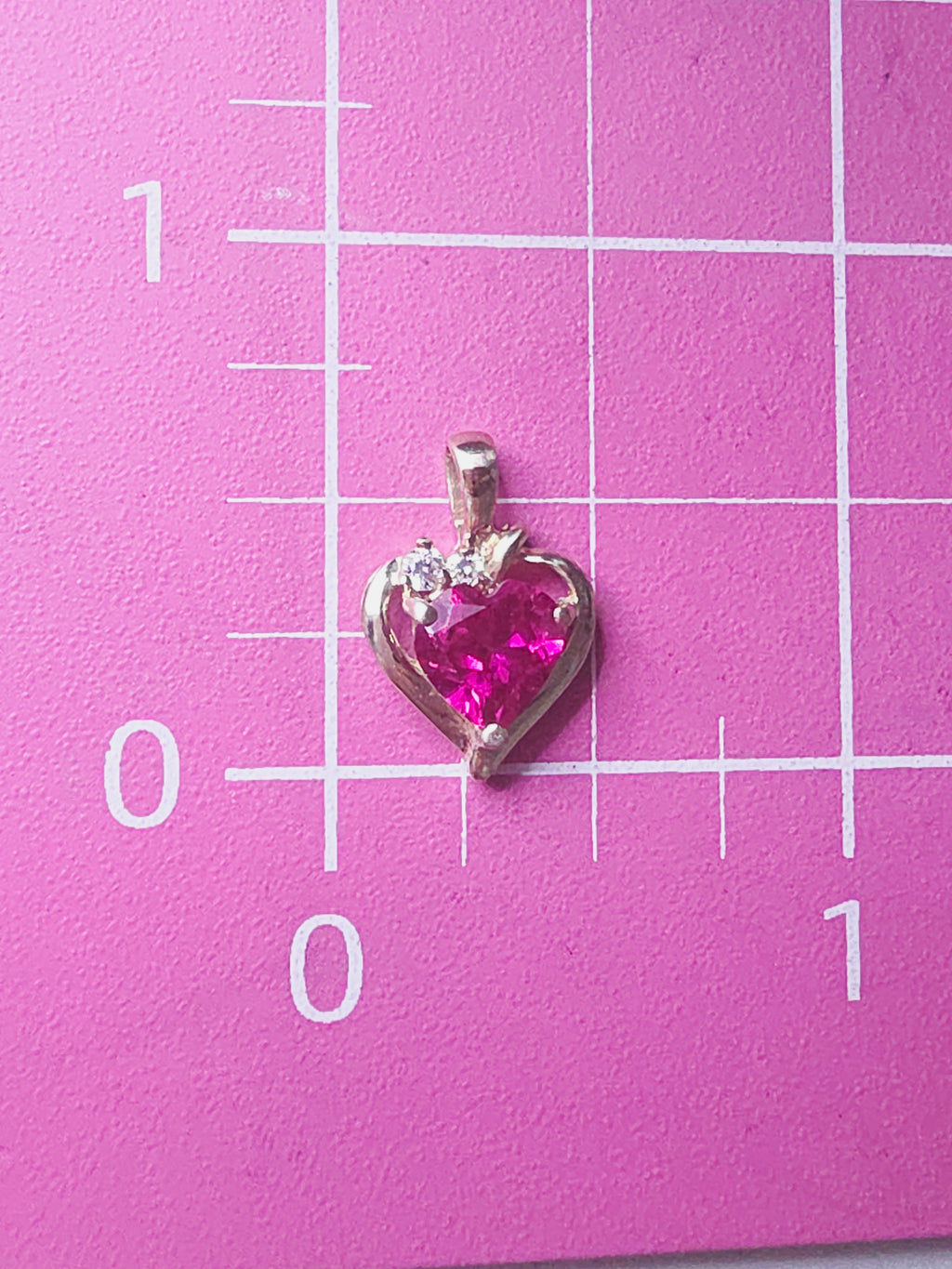 Solid 10K Yellow Gold Ruby Heart Necklace Pendant with CZ Accents