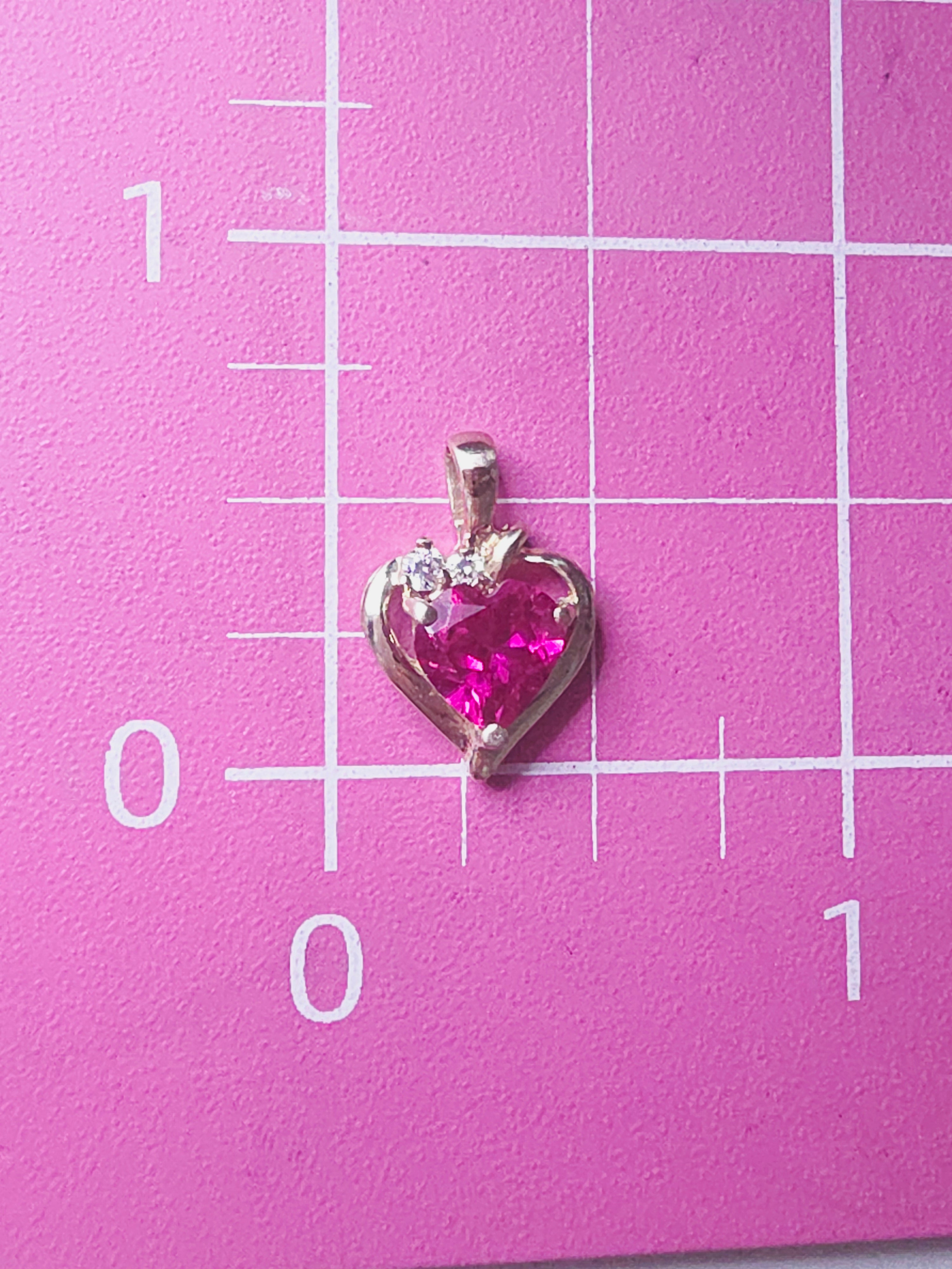 Solid 10K Yellow Gold Ruby Heart Necklace Pendant with CZ Accents