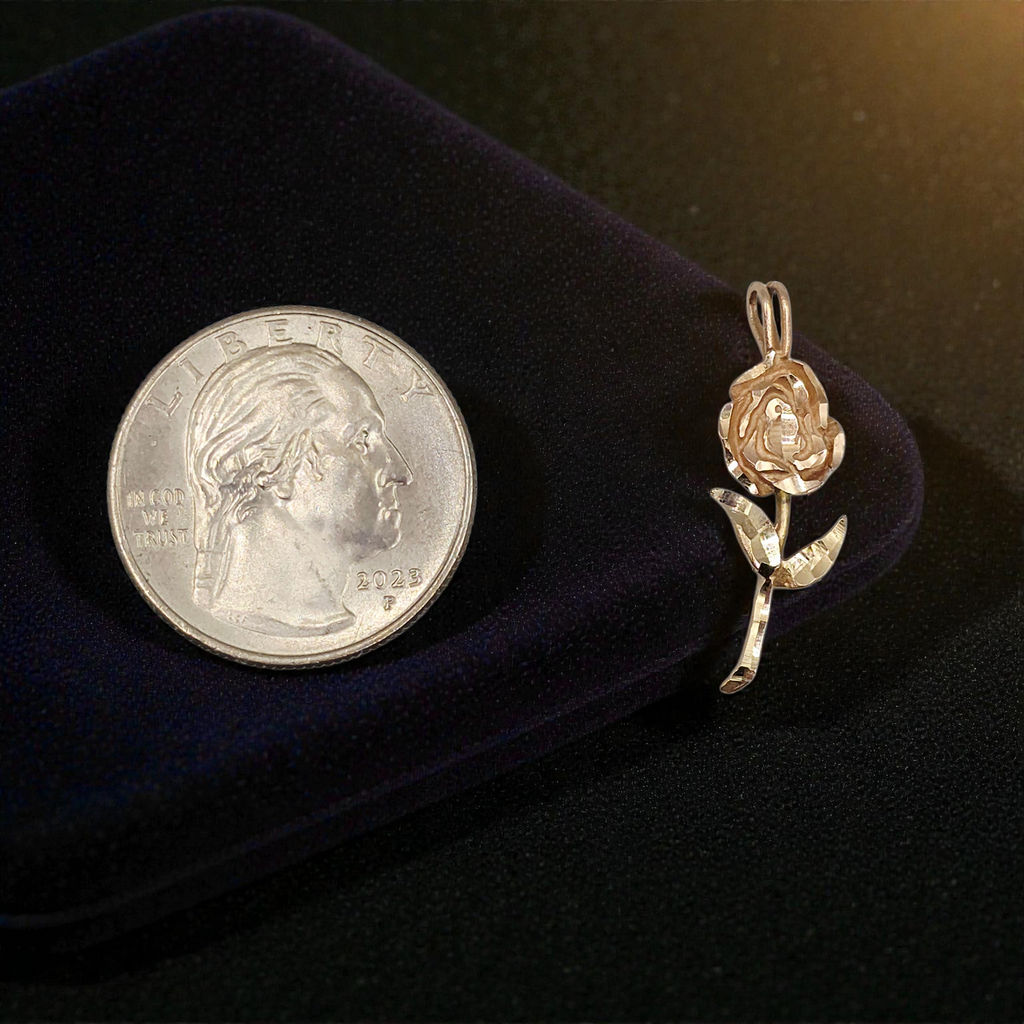 Solid 14K Two-Tone Gold Rose Necklace Pendant