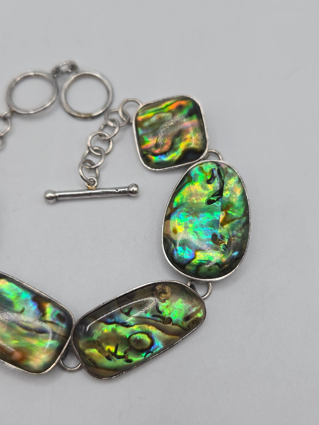 LUC Lucas Lameth 925 Sterling Silver Abalone Shell Toggle Bracelet 7-8 Inch