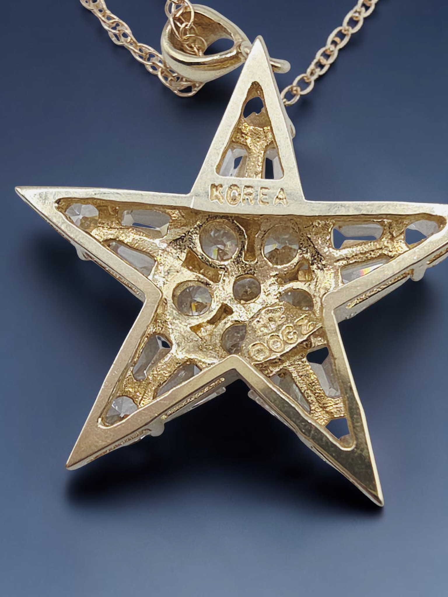 Solid 14K Yellow Gold CZ Star Pendant Necklace - 18 Inch