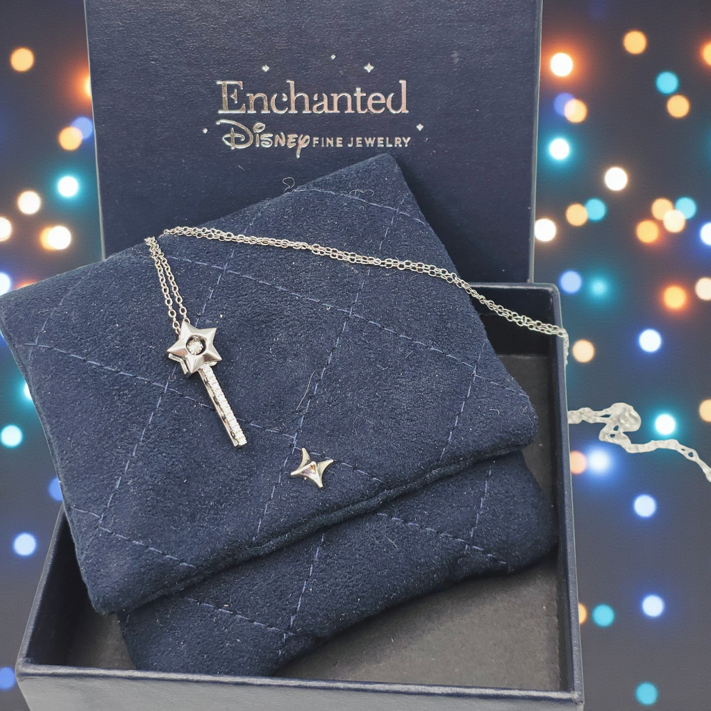 Disney Enchanted Sterling Silver Tinkerbell Wand Diamond Pendant Necklace 18"