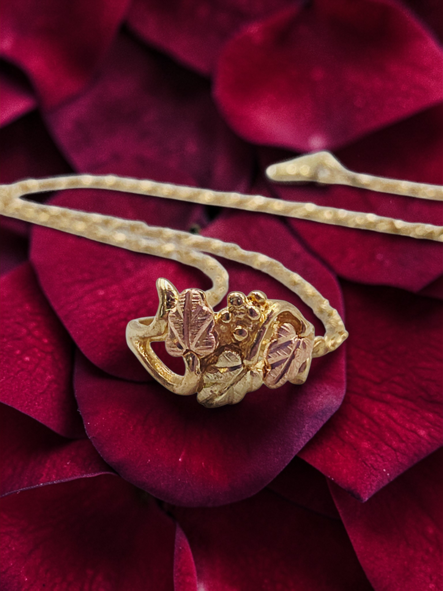 Black Hills Gold Solid 10K Ring Pendant with FREE 14K GF Necklace - 18 Inch