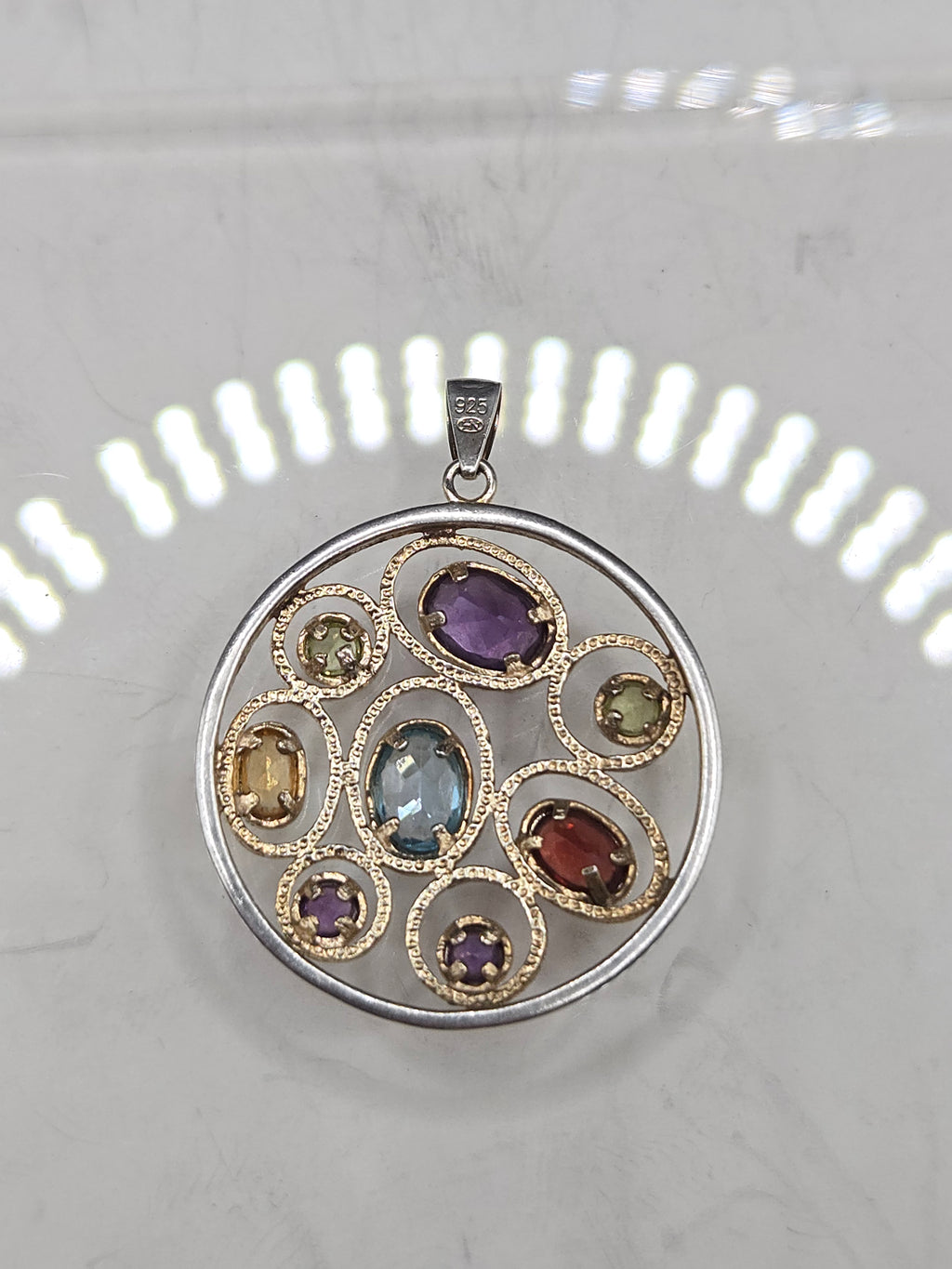 Heng Ngai Sterling Silver 14K Gold Plated Amethyst Blue Topaz Garnet Pendant