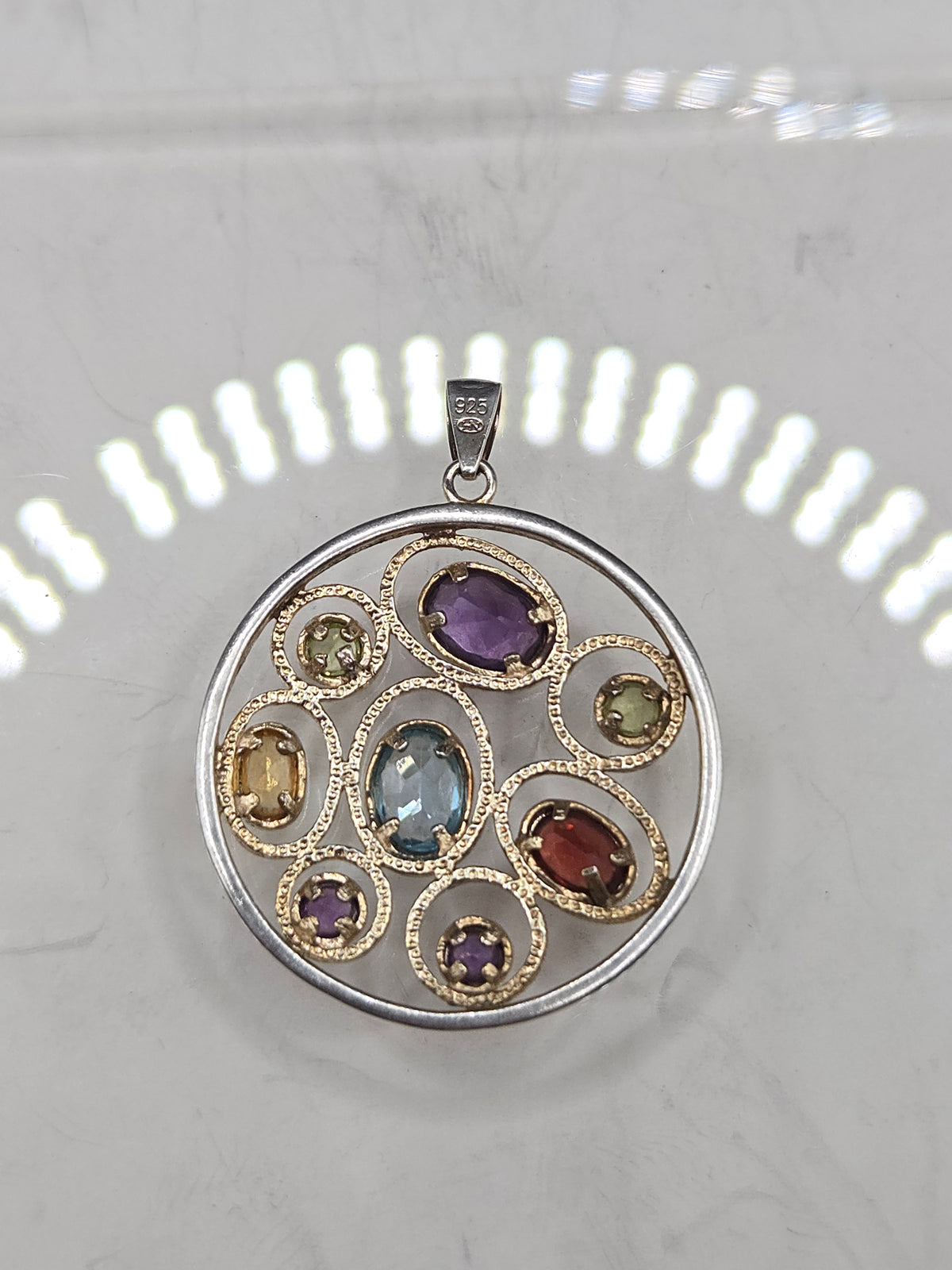 Heng Ngai Sterling Silver 14K Gold Plated Amethyst Blue Topaz Garnet Pendant
