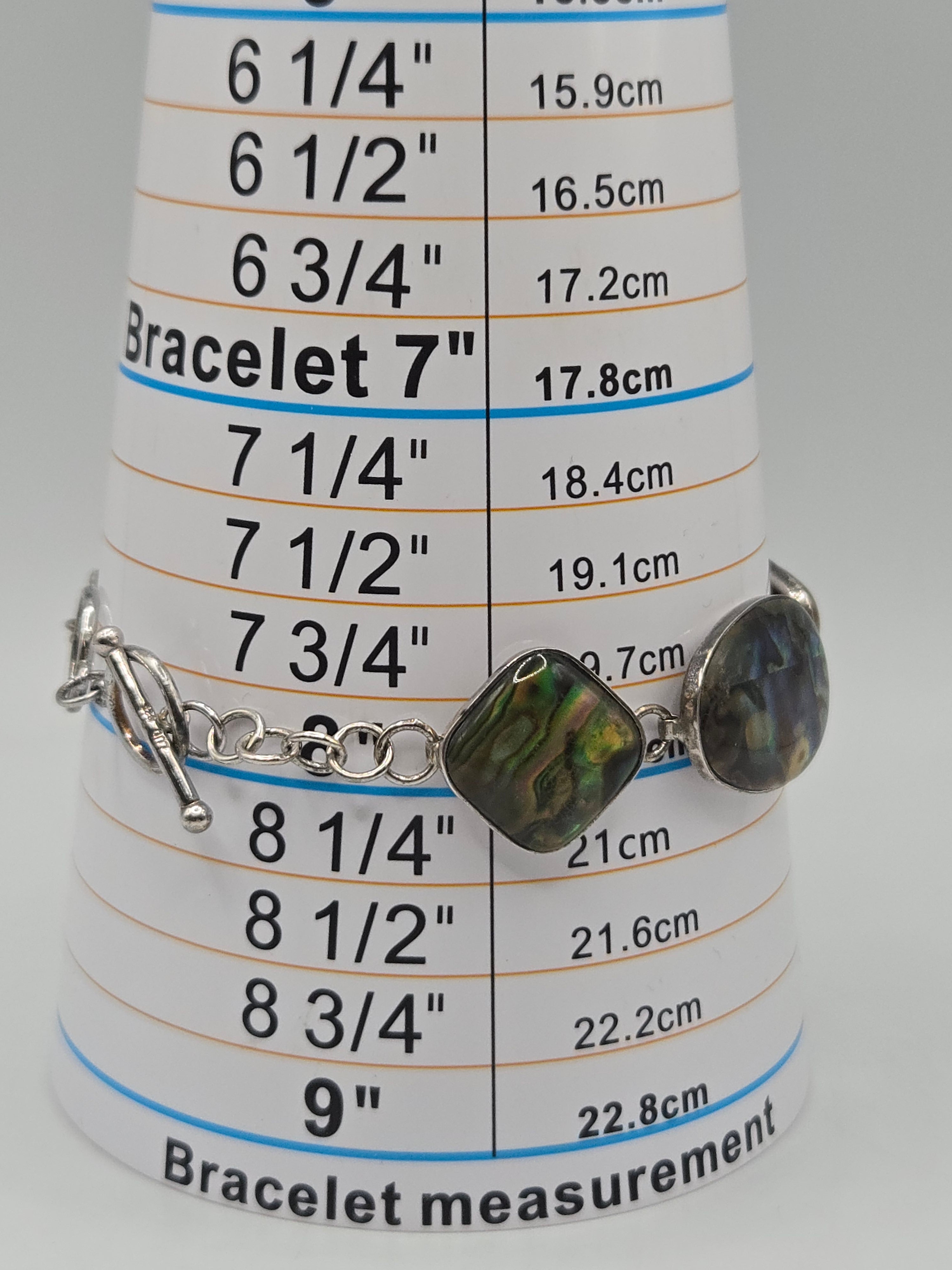 LUC Lucas Lameth 925 Sterling Silver Abalone Shell Toggle Bracelet 7-8 Inch