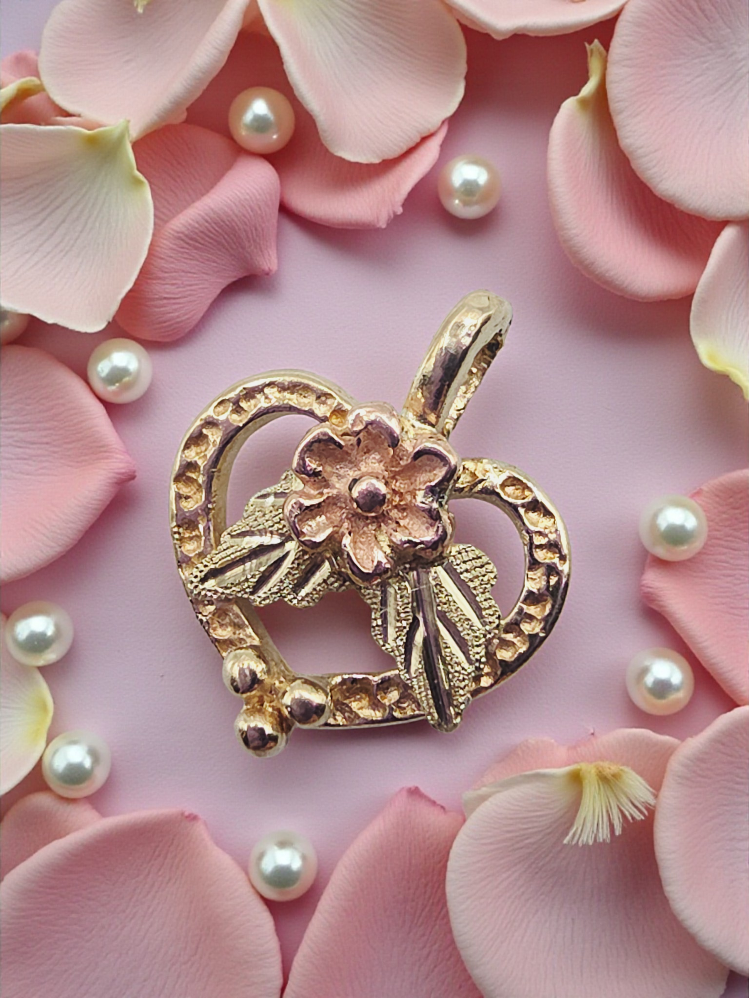 Black Hills Gold Solid 10K Tri-Color Floral Rose Flower Necklace Pendant