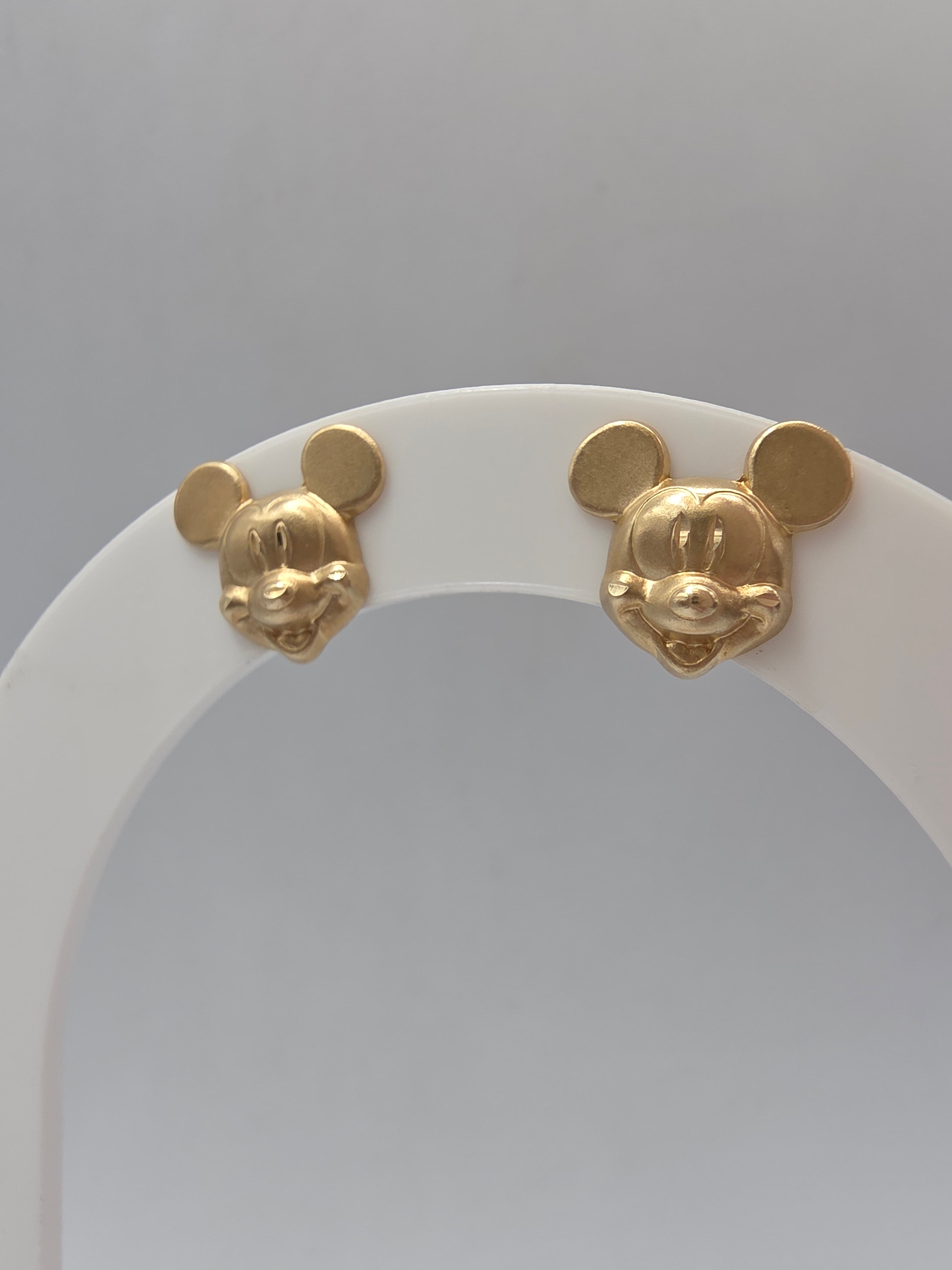 Disney Van Dell Mickey Mouse Solid 14K Yellow Gold Stud Earrings Original Box
