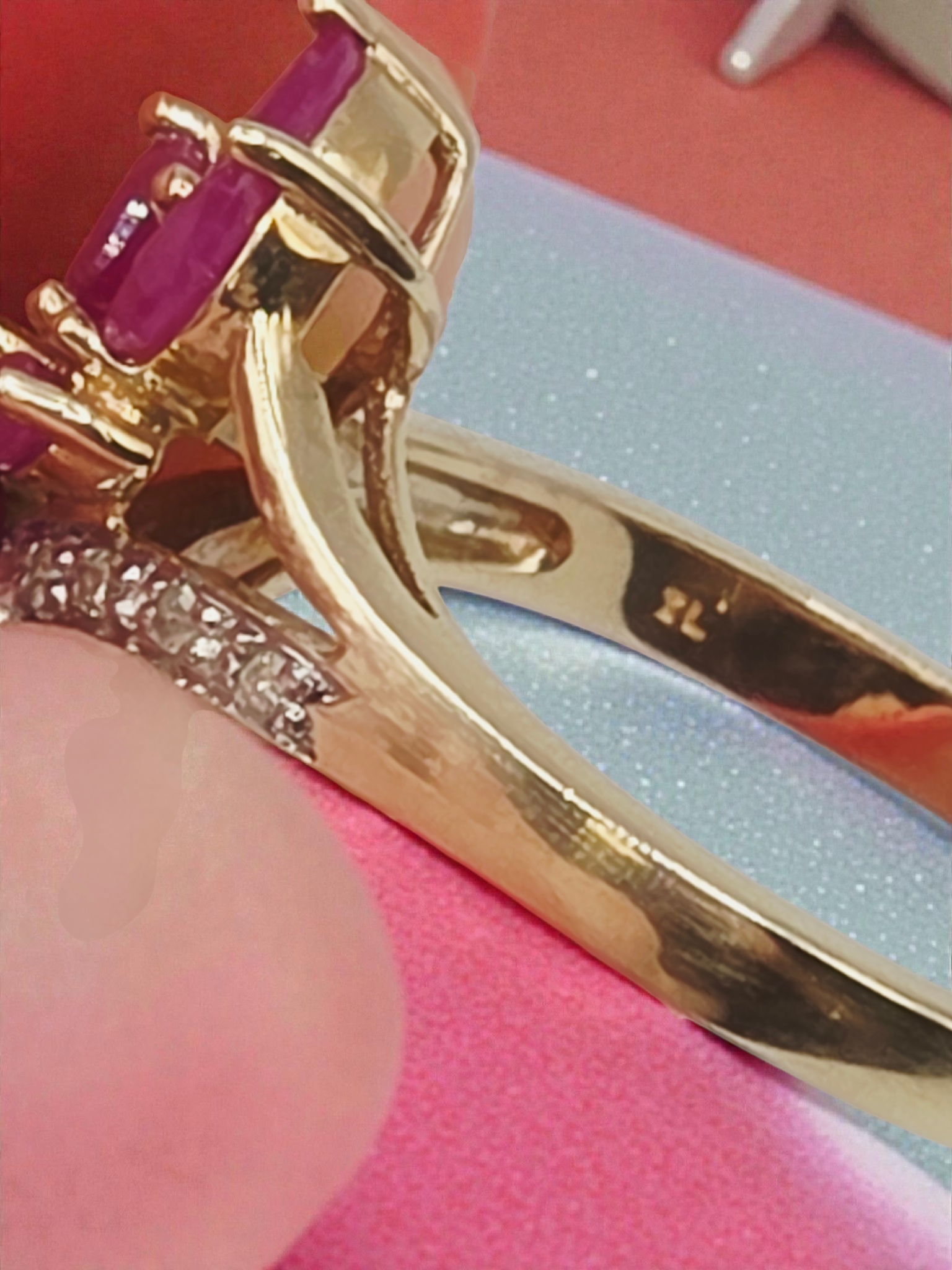 Solid 10K Gold Ring with Marquise-Cut Ruby Cluster & Diamond Accents - Size 6.75