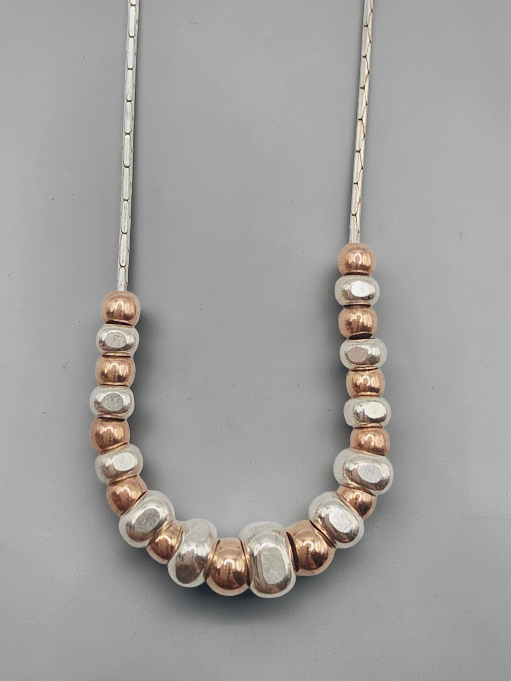 Dyadema 925 ITALY Sterling Necklace with Silver and Rose Gold Beads - Adjustable