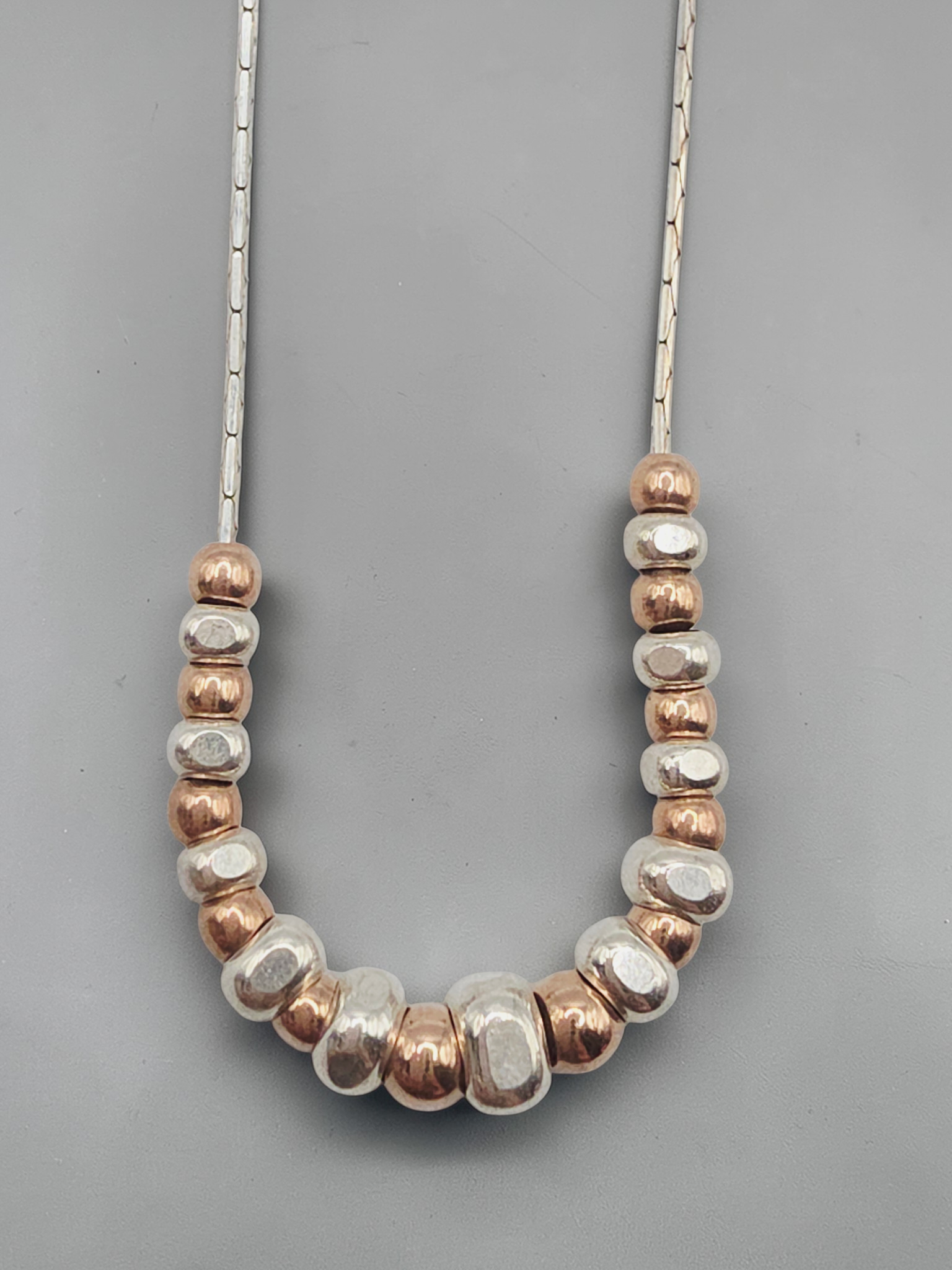 Dyadema 925 ITALY Sterling Necklace with Silver and Rose Gold Beads - Adjustable