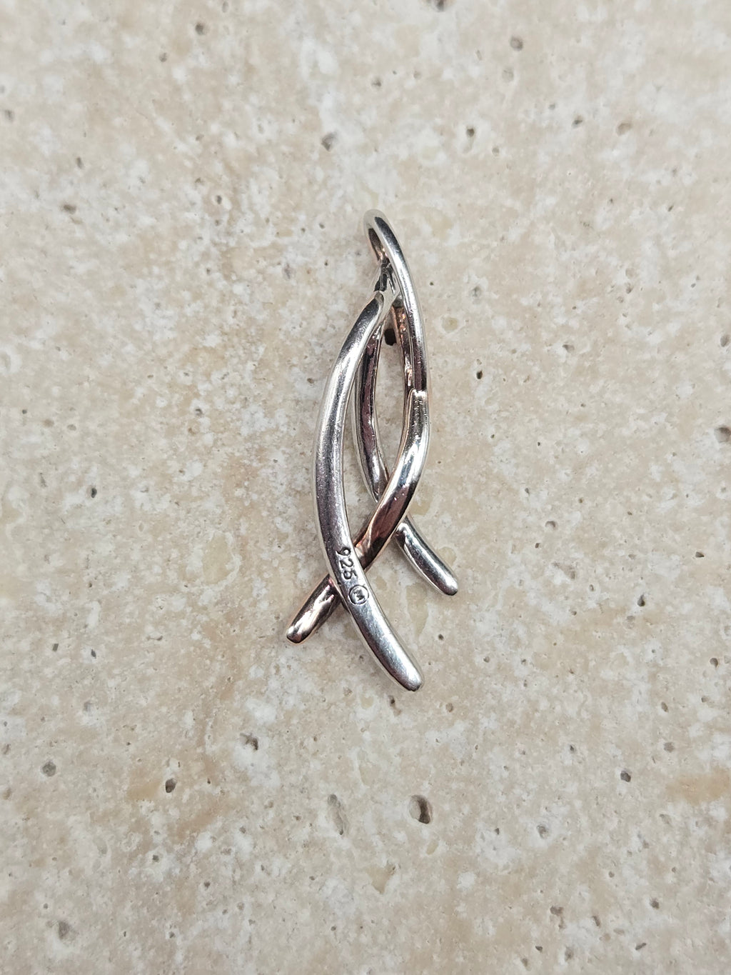 925 Sterling Silver 10K Rose Gold Plated Diamond Ribbon Necklace Pendant