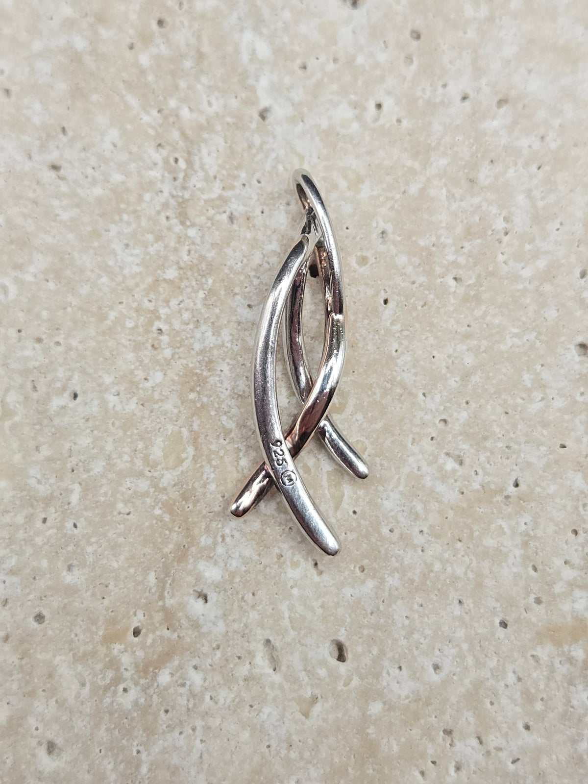 925 Sterling Silver 10K Rose Gold Plated Diamond Ribbon Necklace Pendant