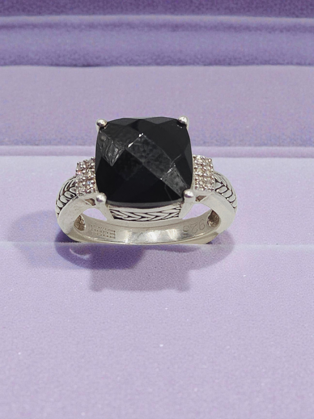 EFFY 925 Sterling Silver Ring with Black Onyx & Diamonds – Size 7