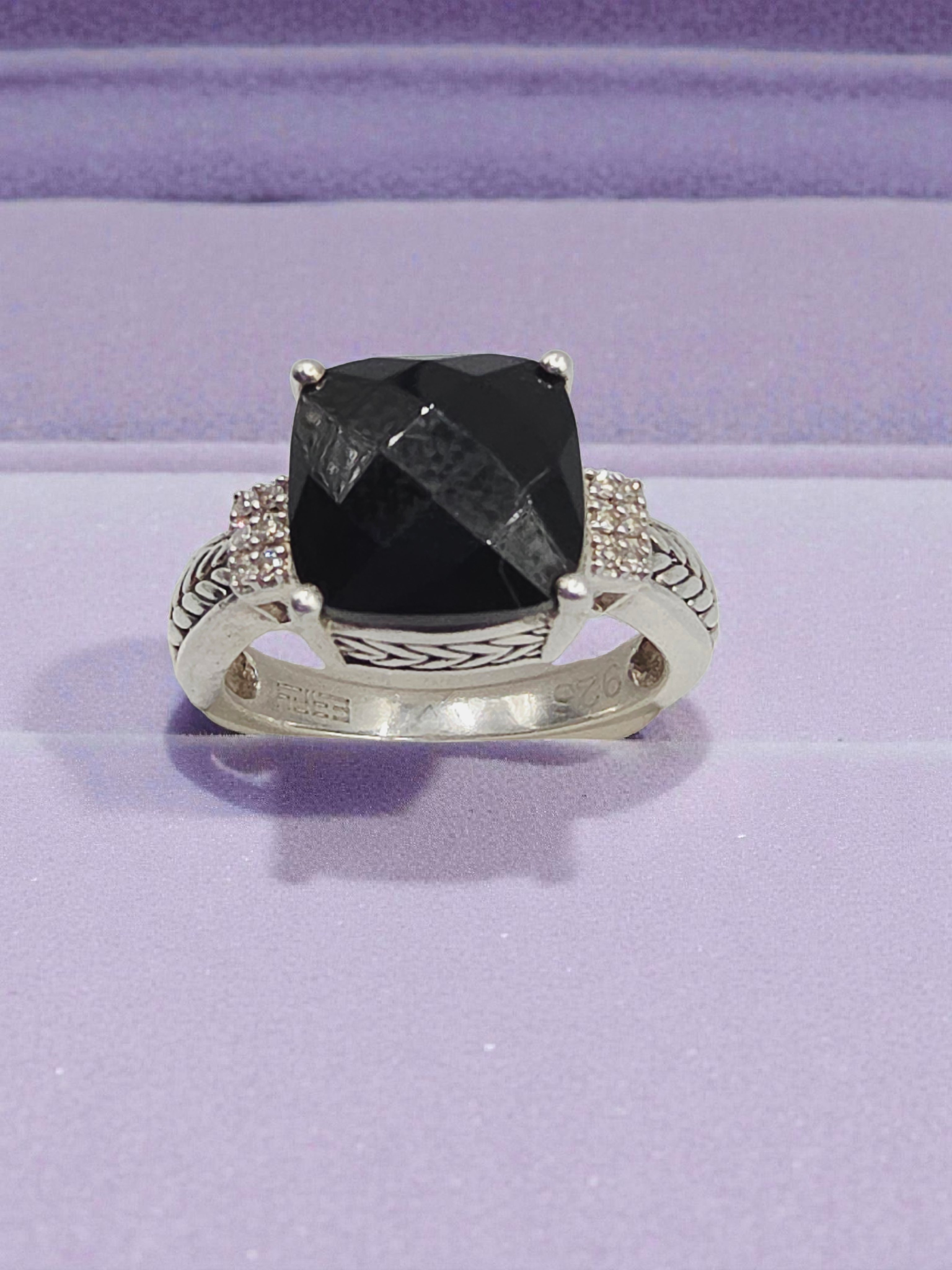 EFFY 925 Sterling Silver Ring with Black Onyx & Diamonds – Size 7