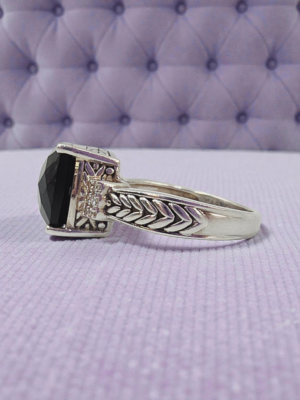EFFY 925 Sterling Silver Ring with Black Onyx & Diamonds – Size 7