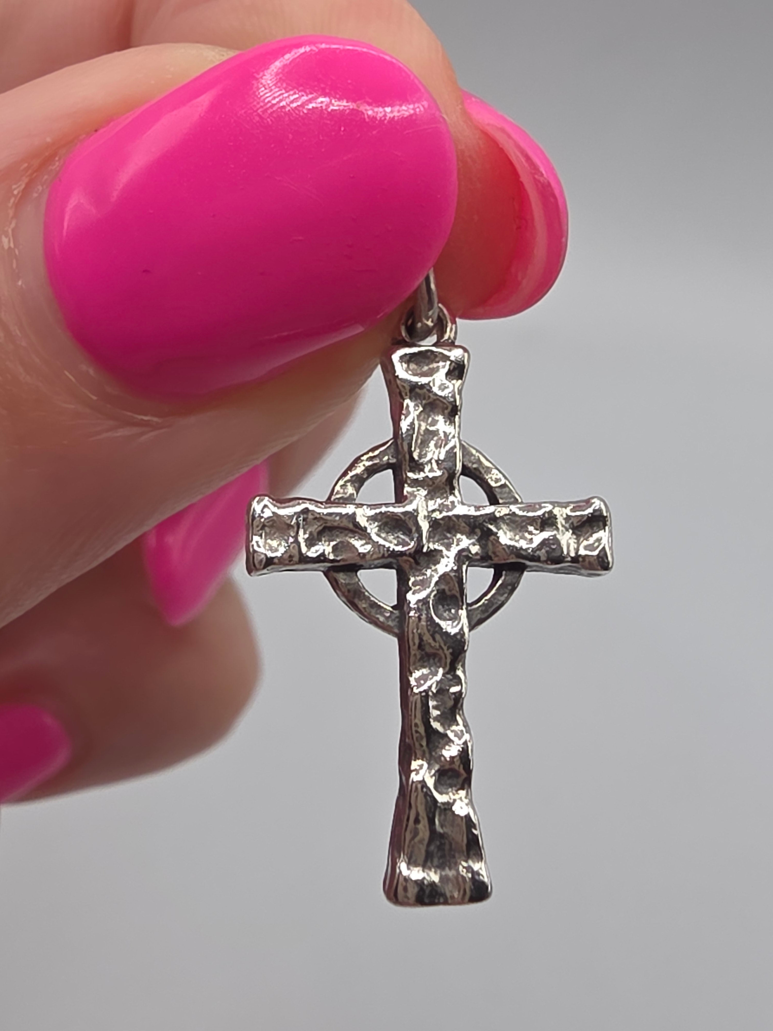 RETIRED James Avery Sterling Silver Hammered Celtic Cross Textured Charm Pendant