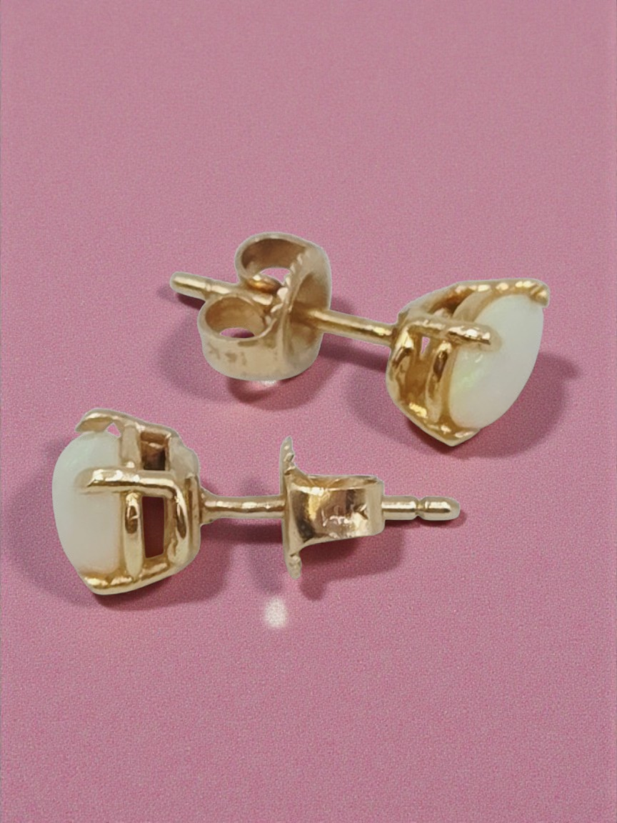 Solid 14K Yellow Gold Stud Earrings with Pear Cut Opals