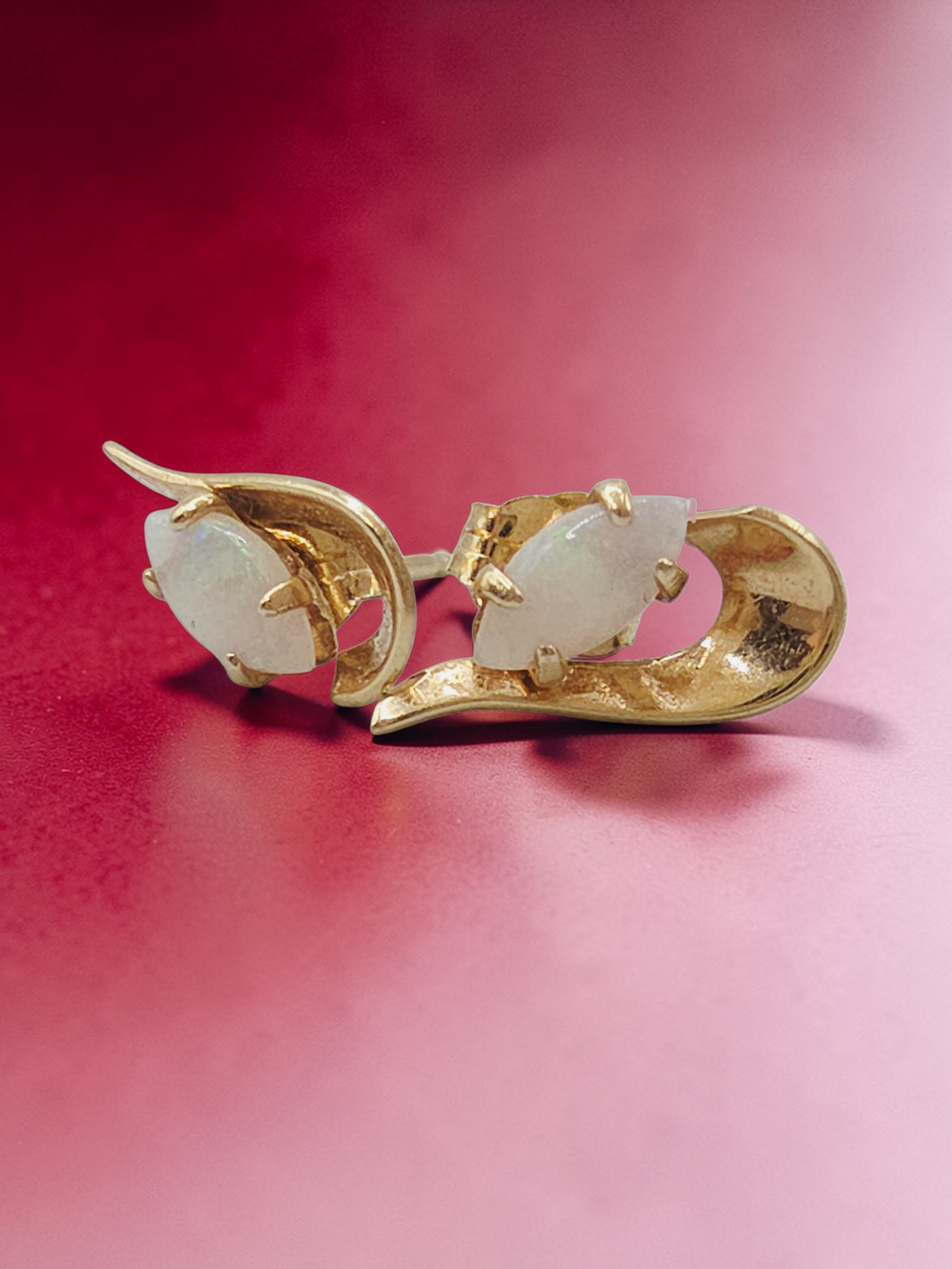 Vintage Solid 14K Yellow Gold Marquise Cut Opal Stud Earrings