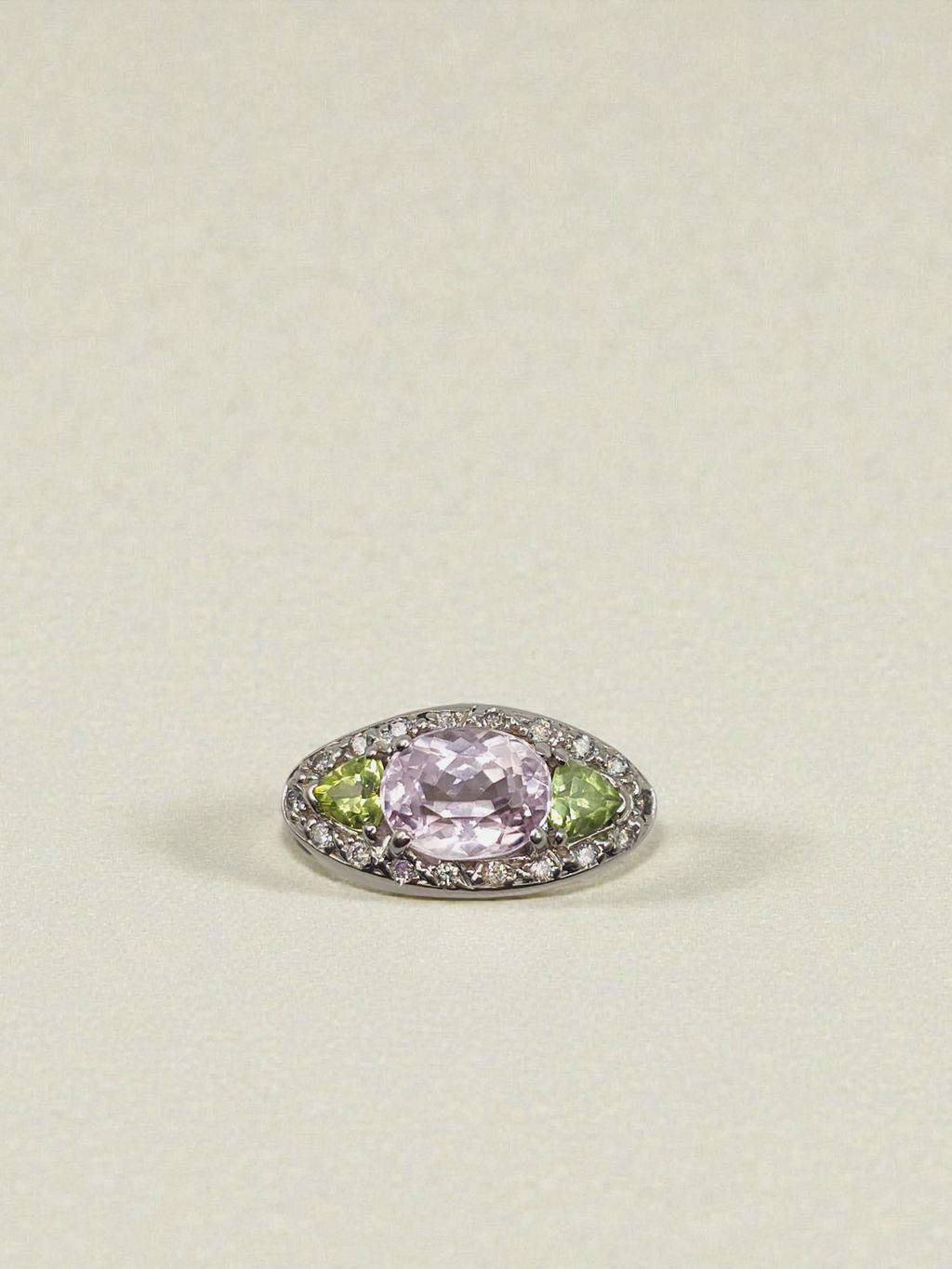 Valitutti Solid 14K White Gold Ring with Morganite, Peridot, and Diamonds - Sz 5