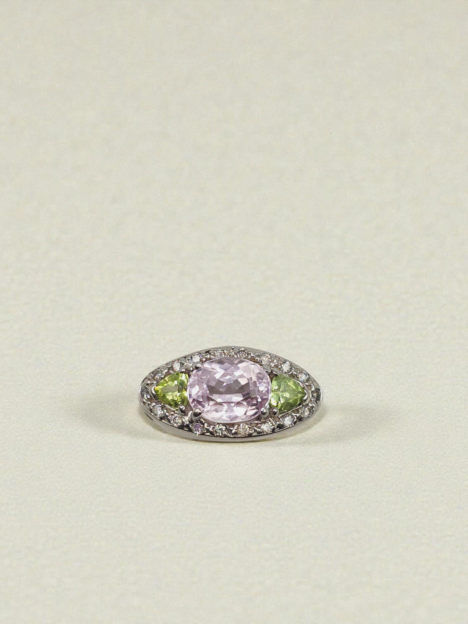 Valitutti Solid 14K White Gold Ring with Morganite, Peridot, and Diamonds - Sz 5
