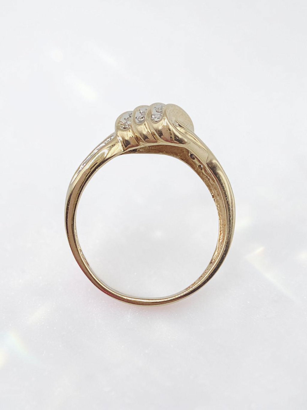CRP Solid 10K Yellow Gold Diamond Ribbon Cocktail Ring – Size 6.75