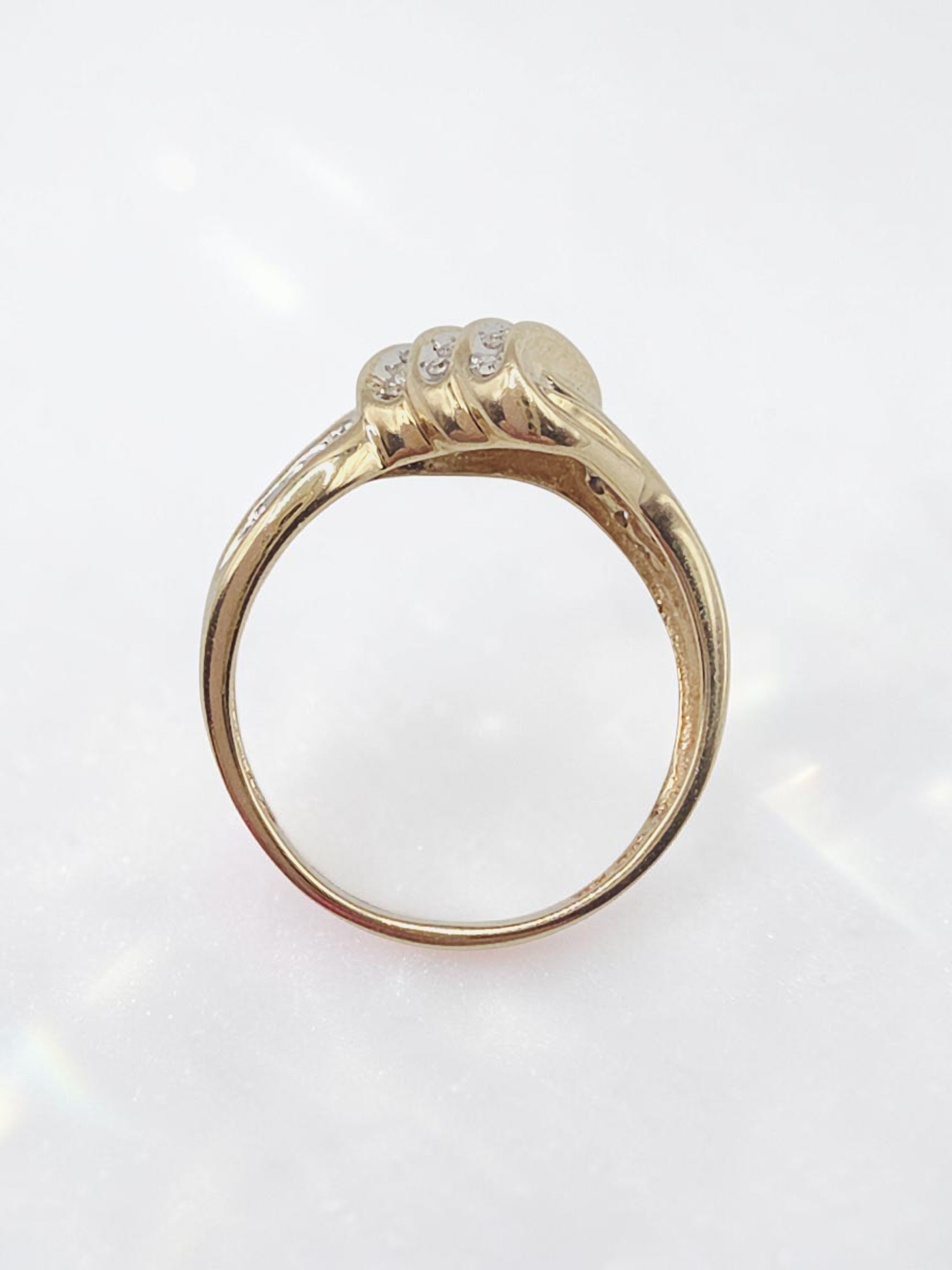CRP Solid 10K Yellow Gold Diamond Ribbon Cocktail Ring – Size 6.75