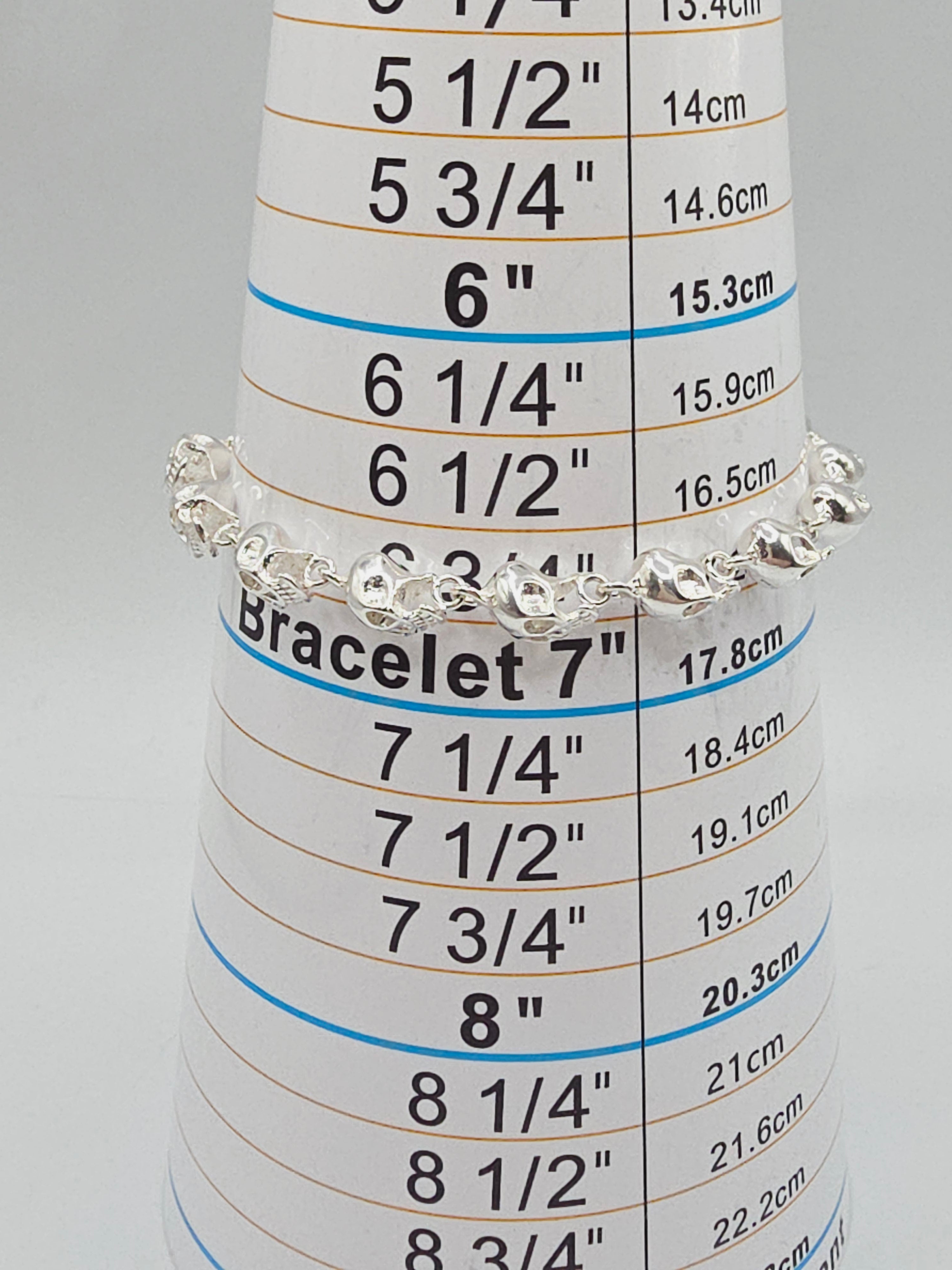 925 Sterling Silver Skull Bones Link Bracelet - 6.75 Inch
