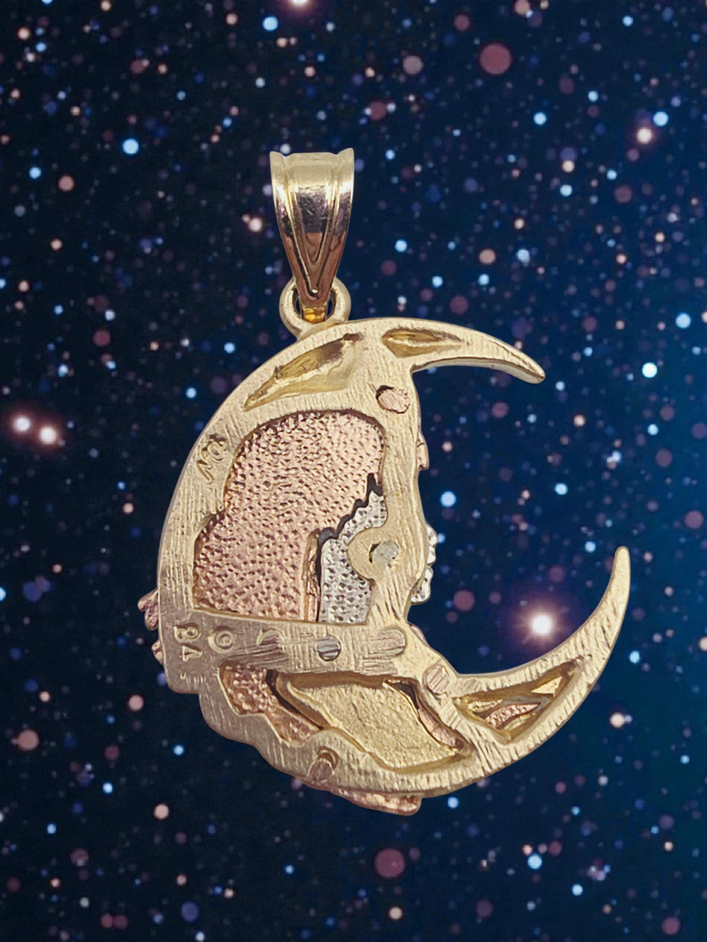 Michael Anthony Solid 14K Tri-Color Gold Moon Goddess Necklace Pendant