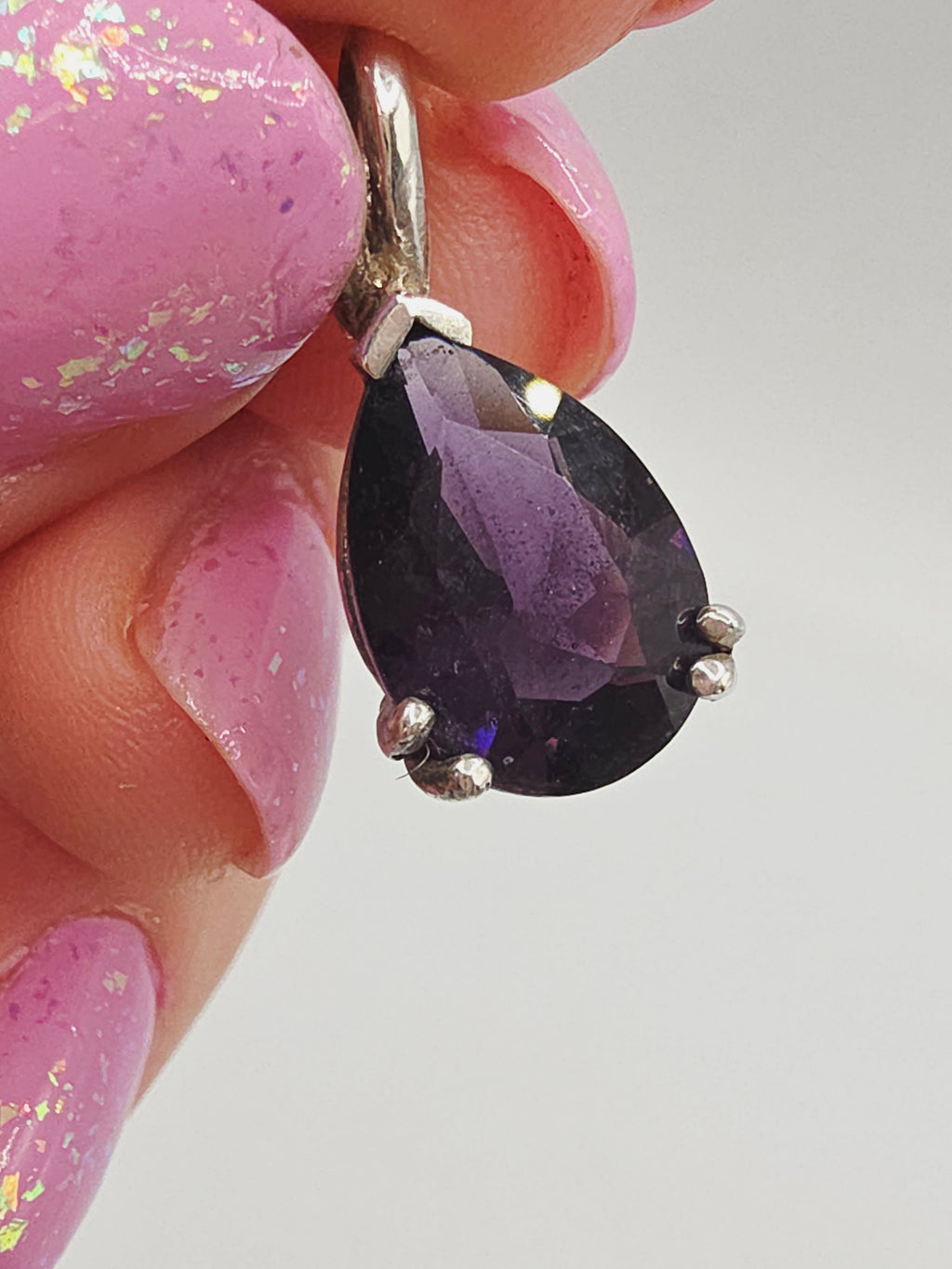 925 Sterling Silver Dark Purple CZ Pear Cut Pendant