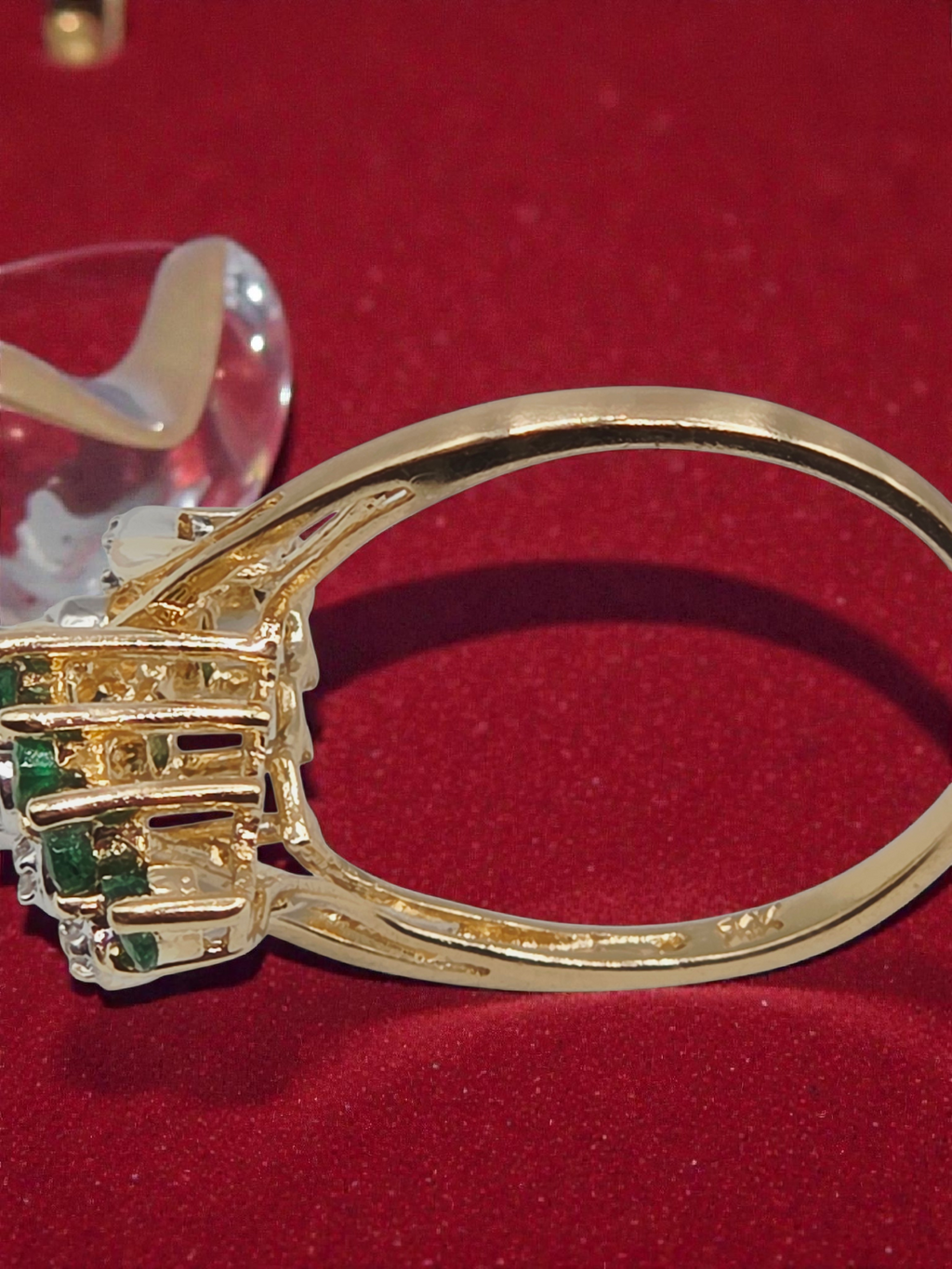 Solid 14K Yellow Gold Ring with Round Cut Emeralds & Diamonds - Size 8