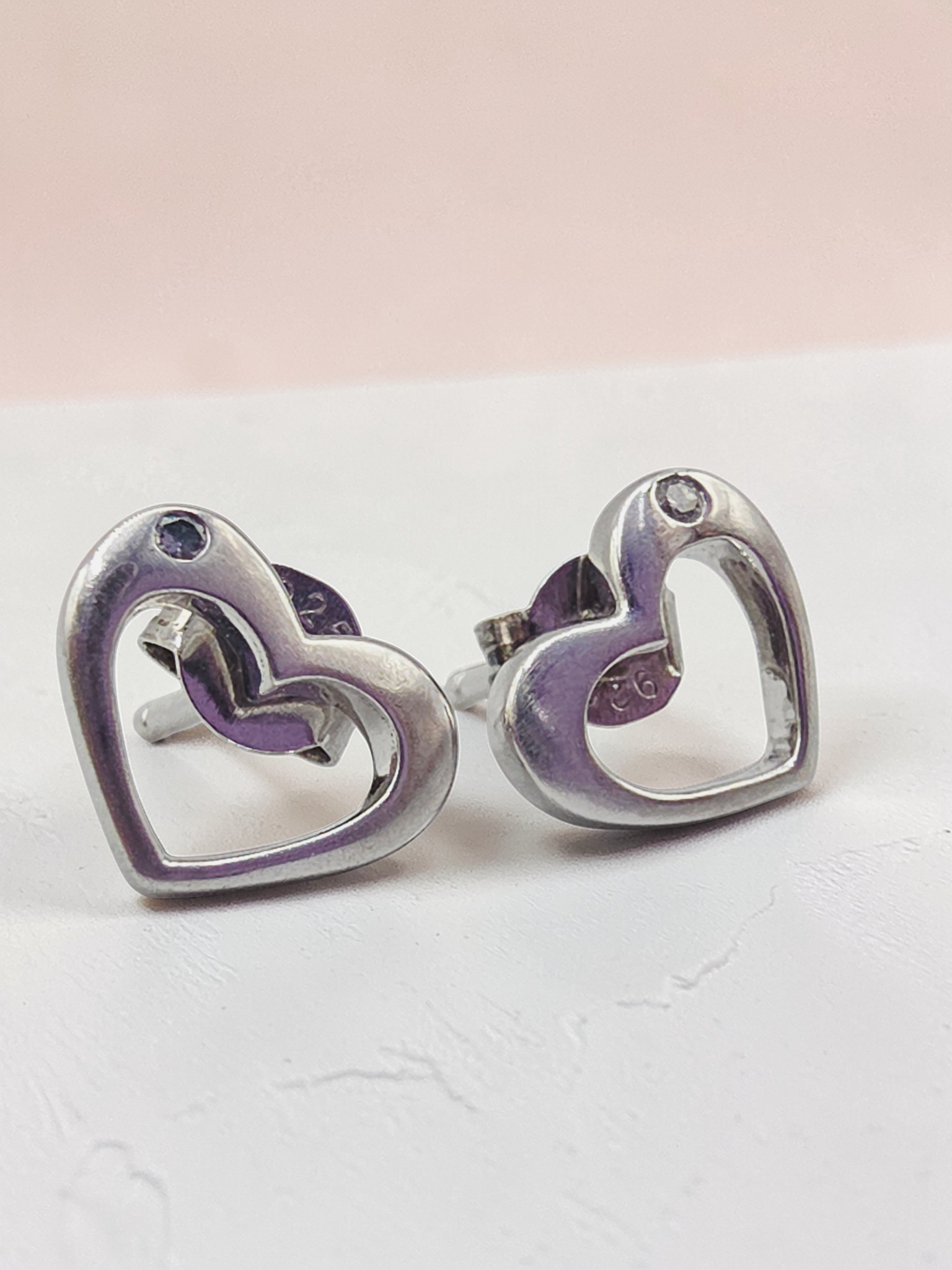 925 Sterling Silver Heart Stud Earring with Melee Diamond Accents