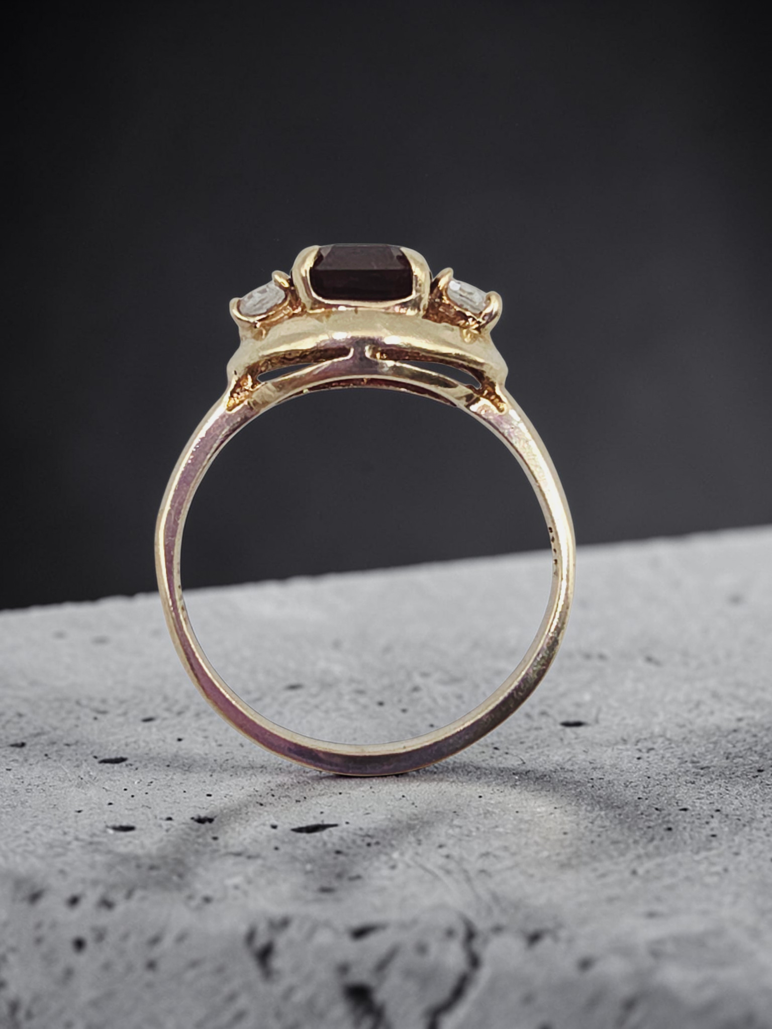 Solid 10K Yellow Gold Ring with Emerald-Cut Ruby & White Topaz Accents – Size 7