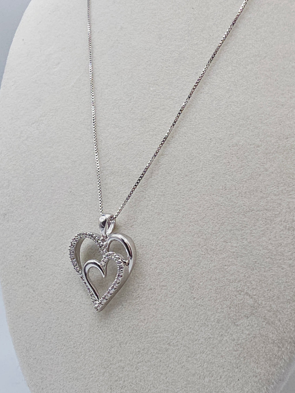 Sun Jewelry 925 Sterling Silver Double Heart Diamond Pendant Necklace - 18 Inch